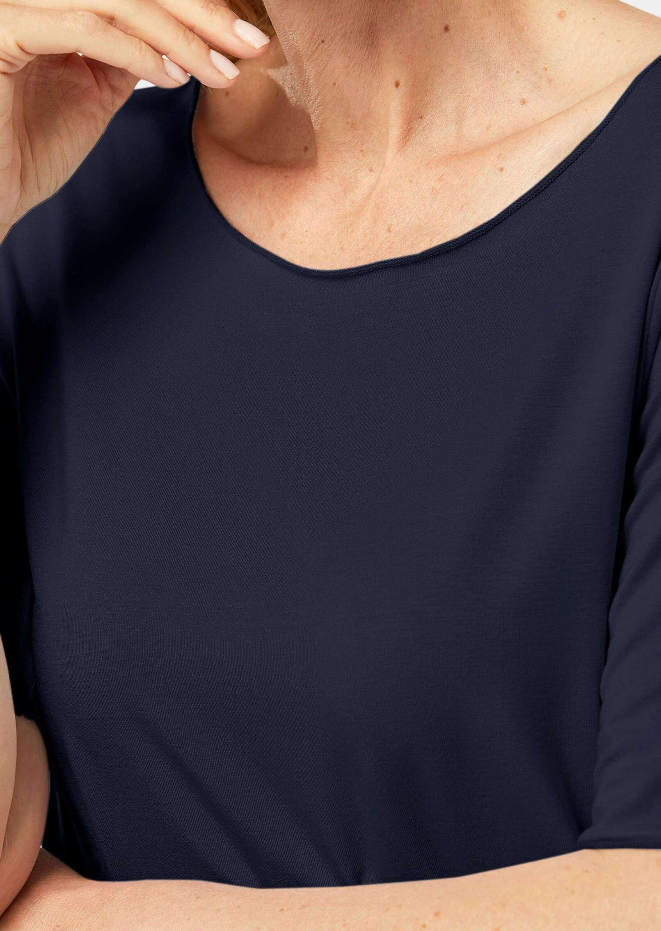 GOLDNER Langarm-Poloshirt »Rundhalsshirt Kombistarkes Halbarmshirt mit tonaler Zierkante«