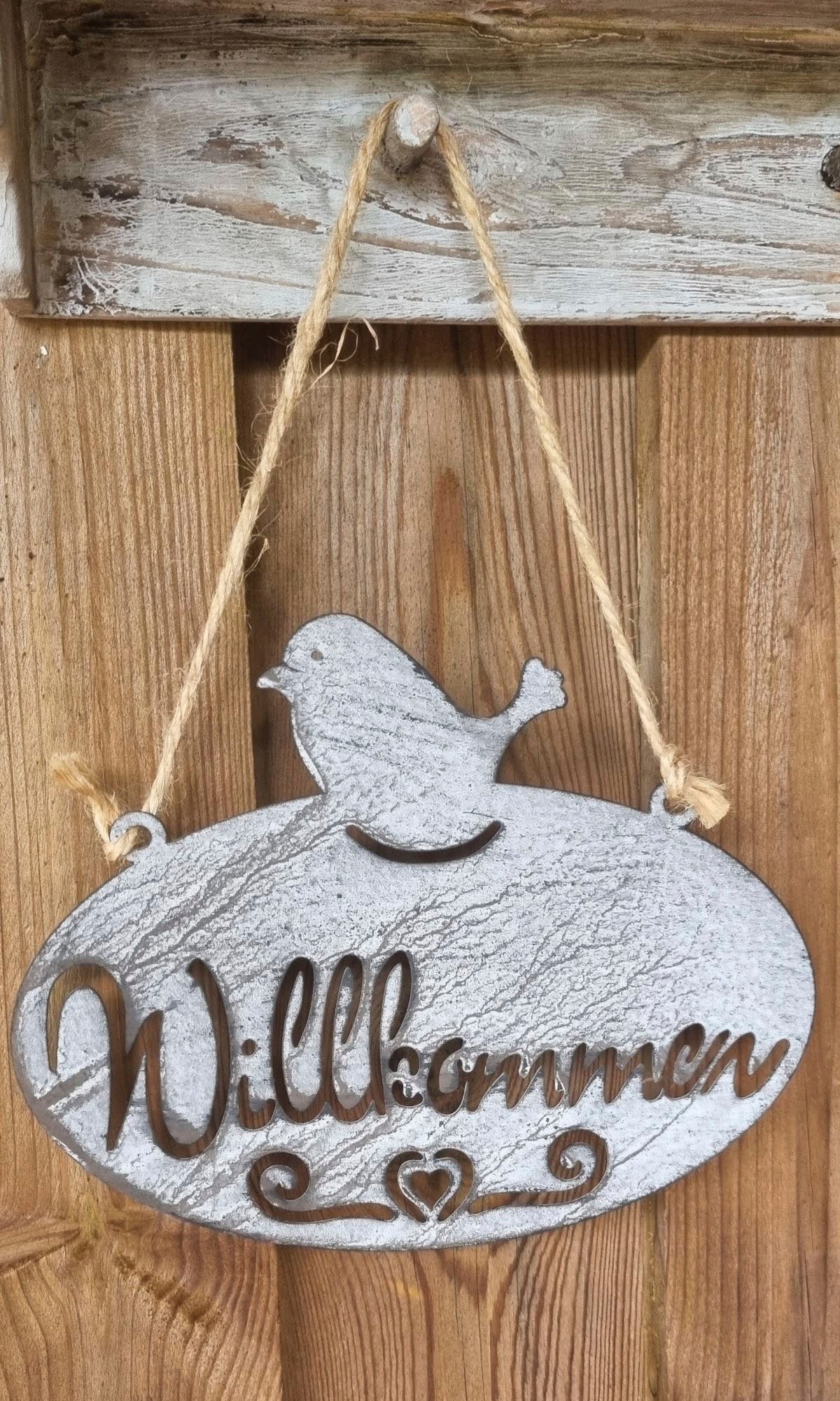 Ambiente Haus Gartenstecker »Willkommen Schild mit Vogel (B) 20cm«, (1 St.)