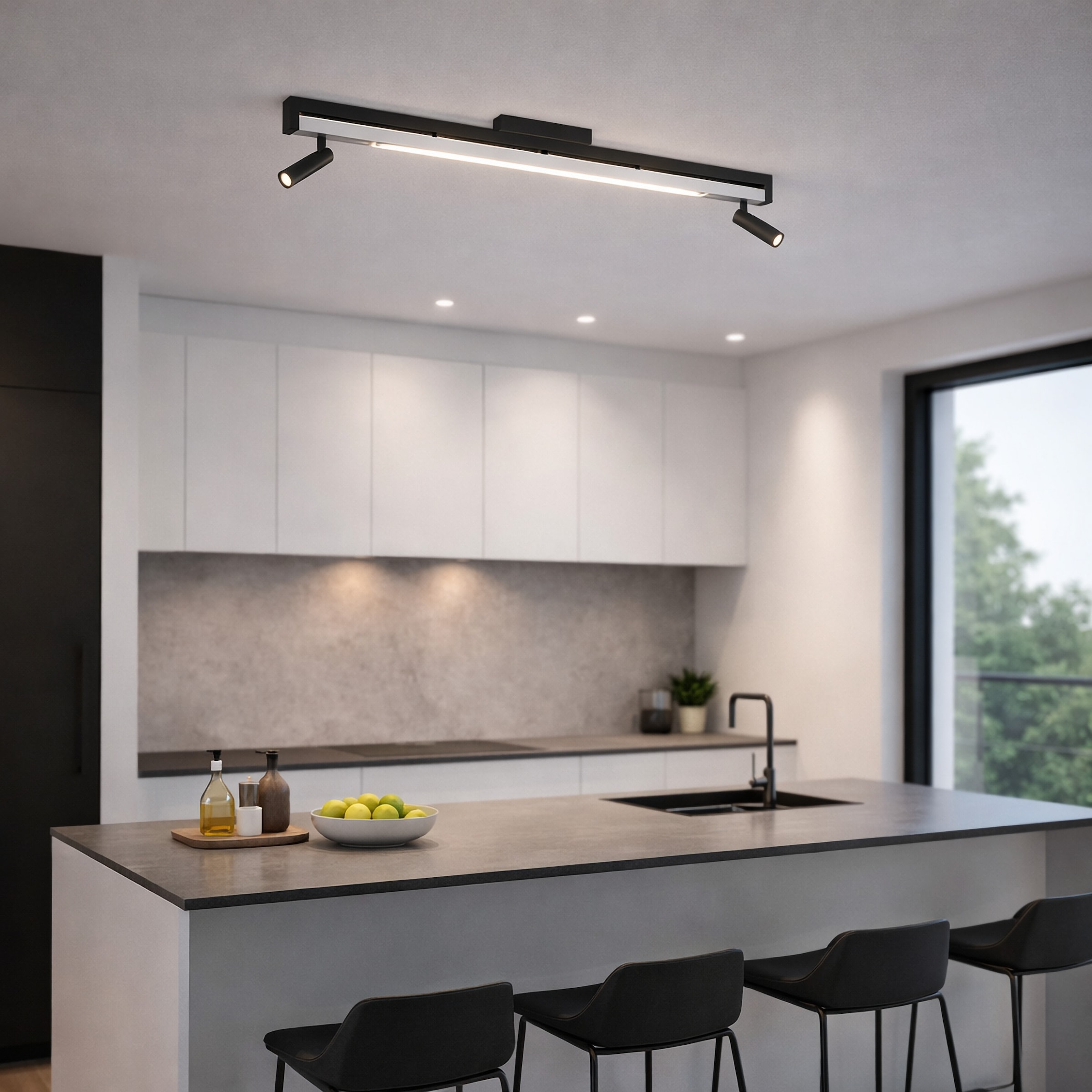 lumiCouture LED Deckenstrahler »Pulse« LED-Modul 1 Stk. Warmweiß 100 x 7 x 22 cm, 3300lm, 2700K, dimmbar, schwarz/gebürstetes Aluminium