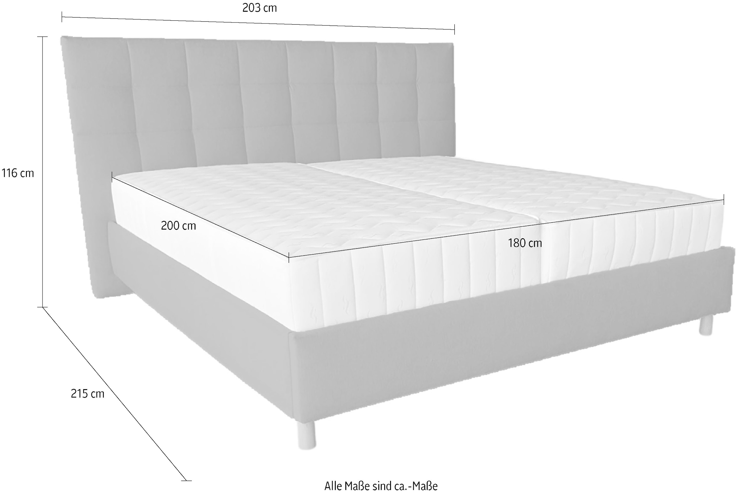 COLLECTION AB Polsterbett »CLASSIC Scandi erhältlich in der Breite 180x200cm« 3 Varianten: Rahmen, Rahmen + Rost oder Komplett-Set mit King-Matratze