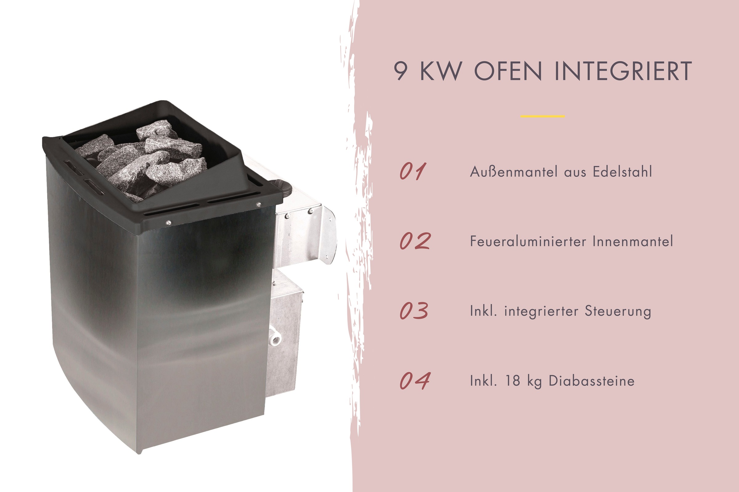 Karibu Sauna »Amada« Set,  Ofen 9 kW integr. Strg