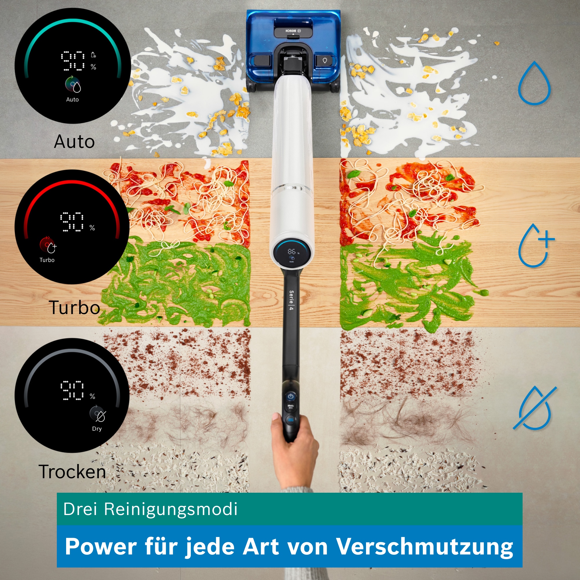 BOSCH Nass-Trocken-Sauger »OneFlow Serie 4 BHF41WM, Selbstreinigung, 24.000 PA Saugkraft« Anti-Haarverwicklung, LED-Licht, Schnelltrocknung, 40 min Akku / 150m²