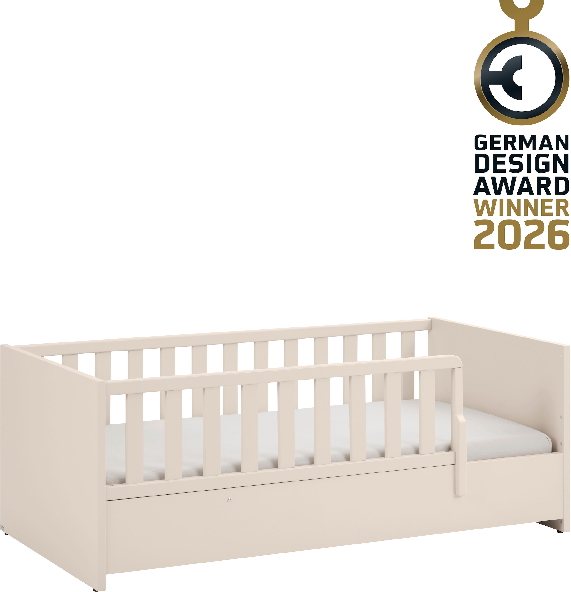 PAIDI Babybett »LITTLE SNU 70x140cm in Beige oder Weiß, umbaubares Bodenbett« Kinderbett mit Rausfallschutz aus Massivholz, langlebiges Gitterbett