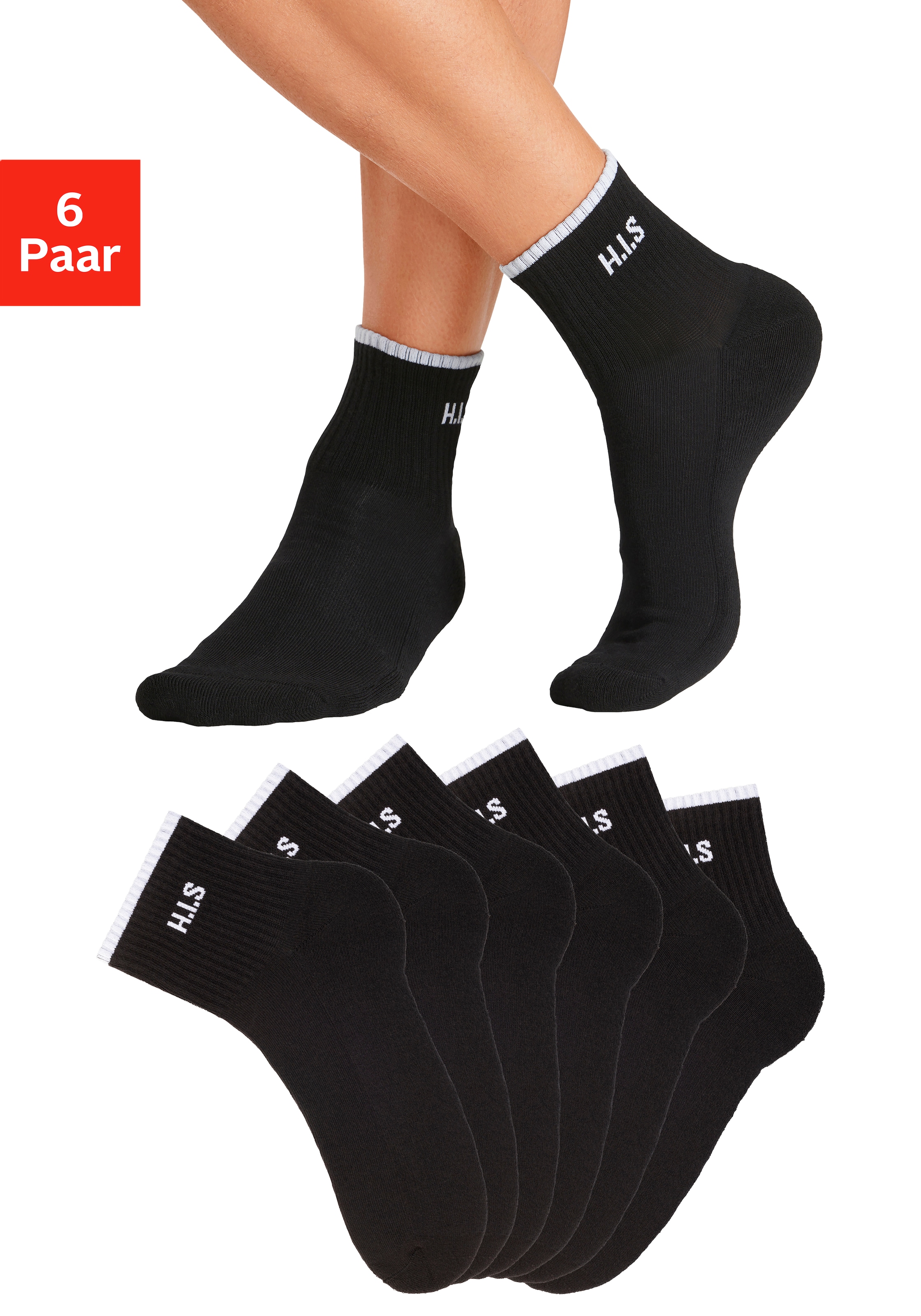 H.I.S Sportsocken »Kurzsocken«, (Packung, 6 Paar), mit Frottee & verstärkten Belastungszonen