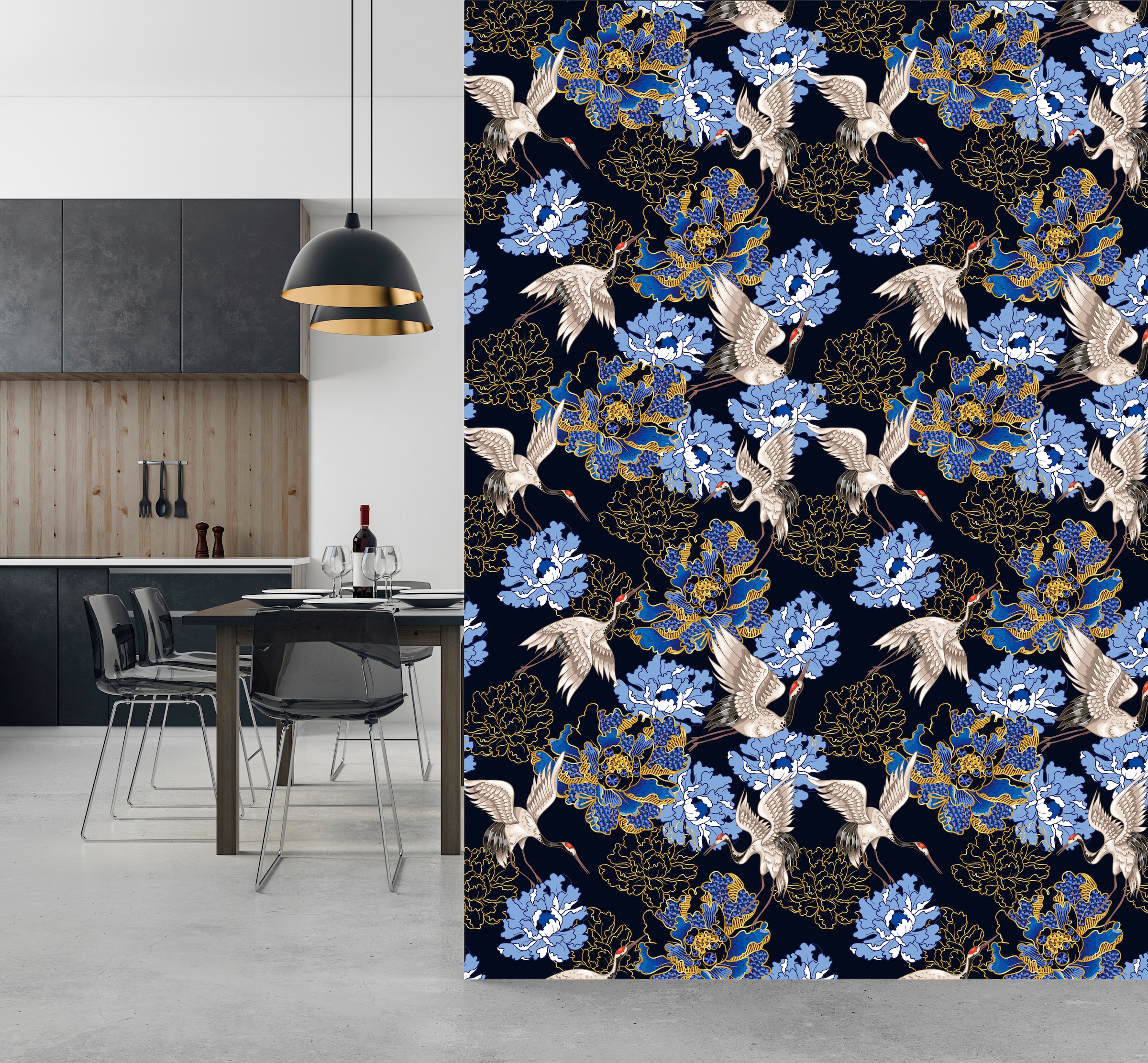 queence Vinyltapete »Ava«, bedruckt-Motiv-botanisch-floral-gemustert-natürlich, 90x250cm, selbstklebend, kinderleichte Anbringung, Sticker
