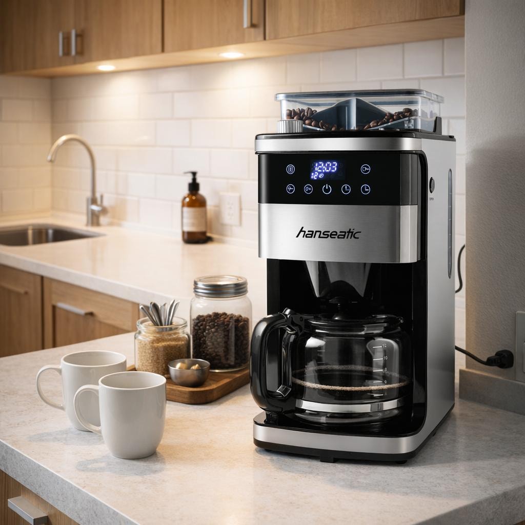 Hanseatic Kaffeemaschine mit Mahlwerk »HCMG105015SD« 1,5 l Kaffeekanne Papierfilter 1x4 mit LCD Display und Timer