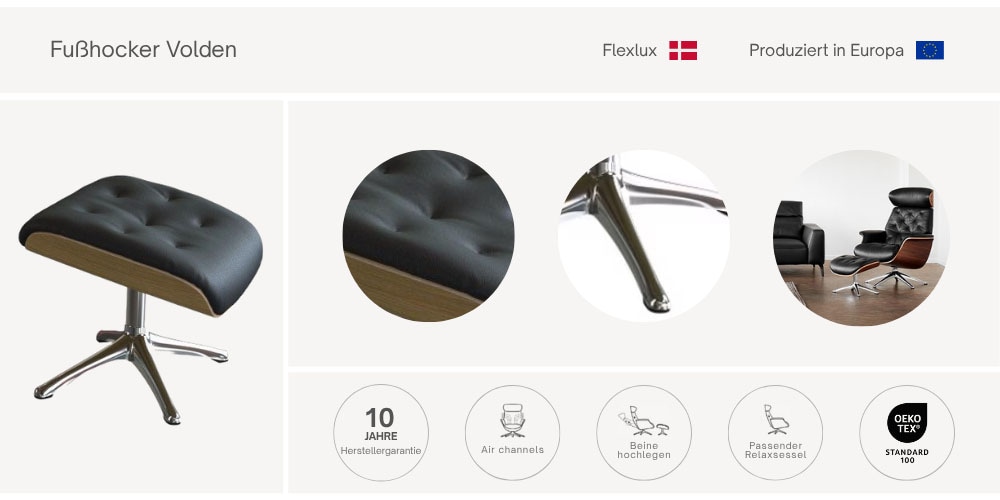 FLEXLUX Fußhocker »Volden Beinstütze, pflegeleicht, skandinavisches Design, hoher Komfort«, für Beinauflage zur besseren Entspannung, robuster Alu Fuß, Holzrahmen