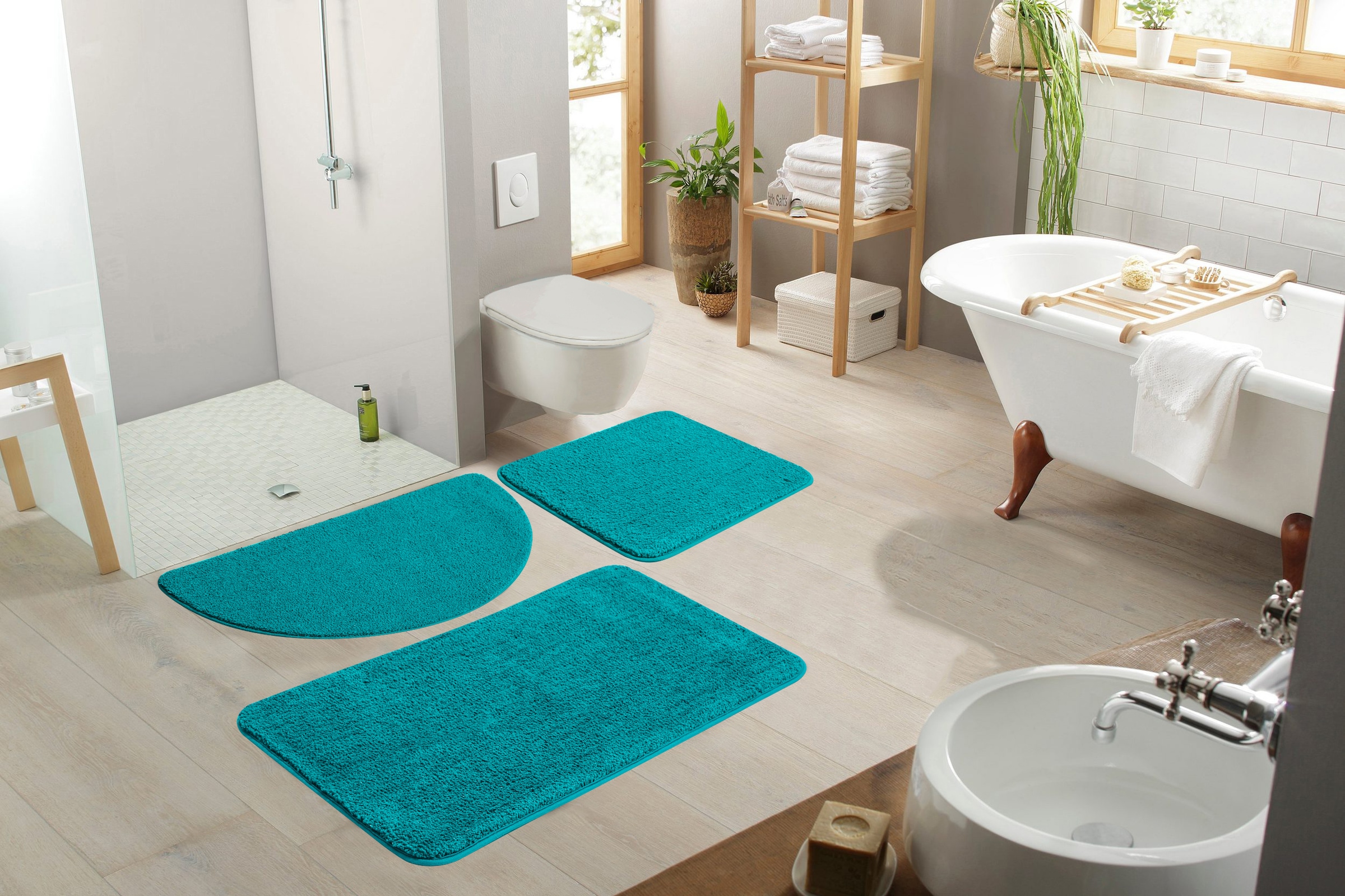 my home Badematte »Regona, Badteppich, Badvorleger, Badezimmer Teppich«, rutschhemmend beschichtet, fußbodenheizungsgeeignet-schnell trocknend-strapazierfähig, Uni Farben, besonders weich, als rechteckig und halbrund erhältlich