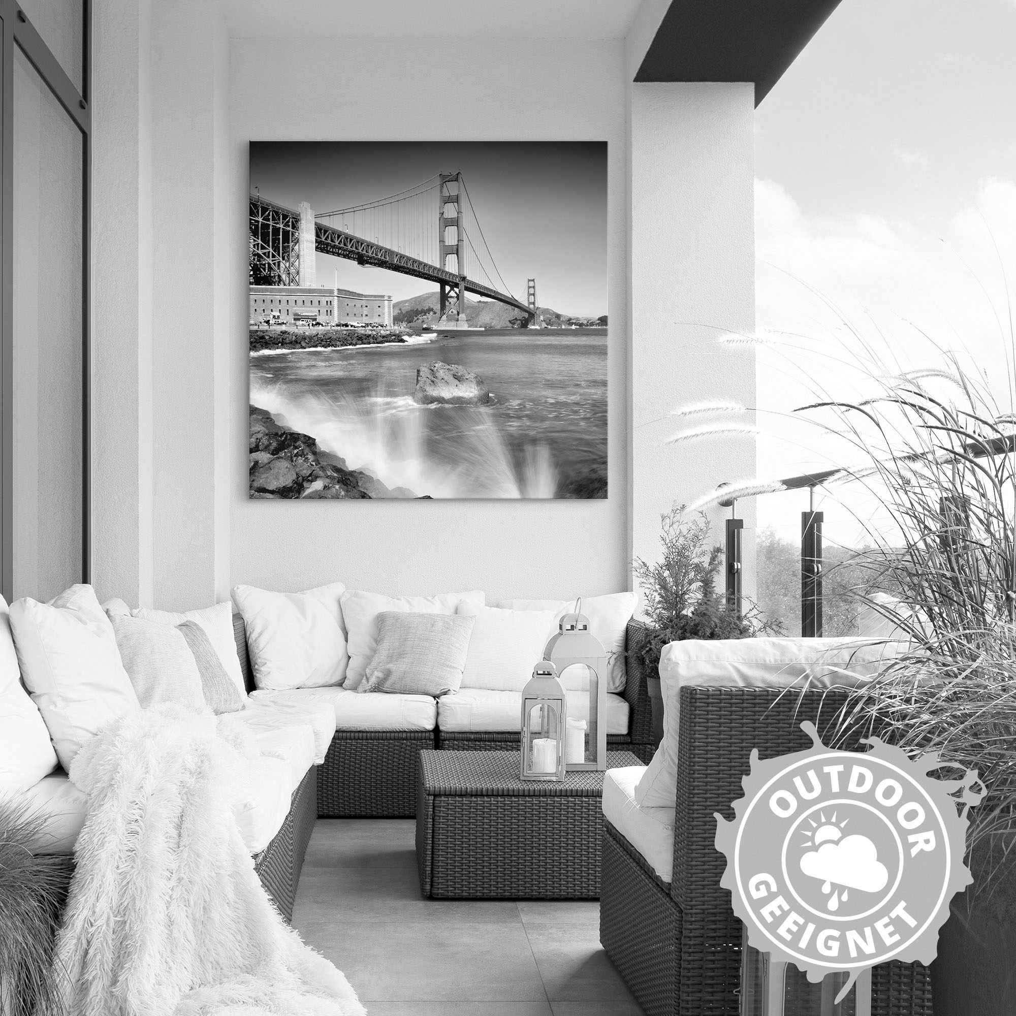 Artland Wandbild »Golden Gate Bridge mit Brandung«, Amerika, (1 St.), als Alubild, Leinwandbild, Wandaufkleber oder Poster in versch. Größen