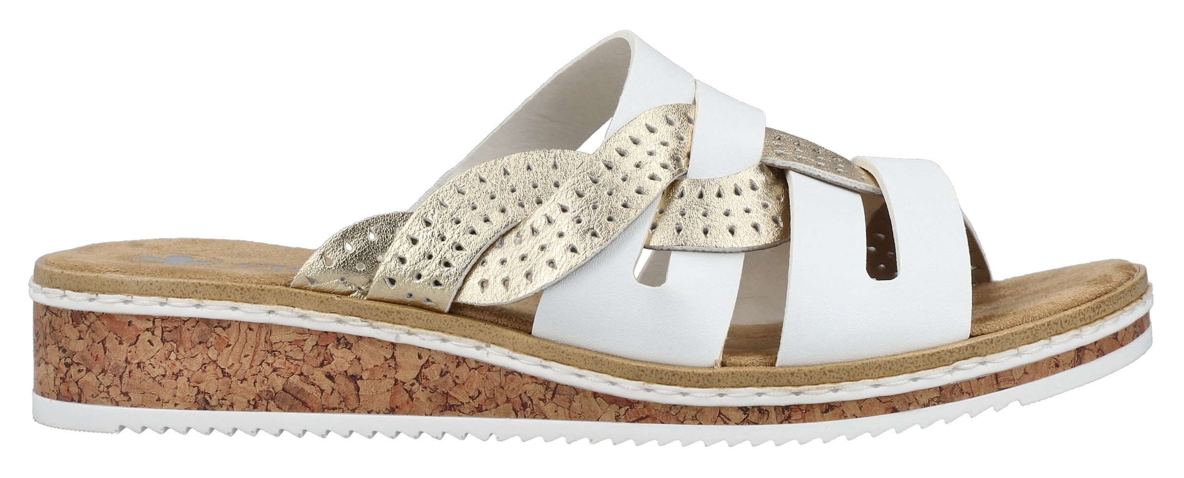 Rieker Pantolette, Sommerschuh, Schlappen, Hausschuh, Keilabsatz, mit kleinem Gummizug
