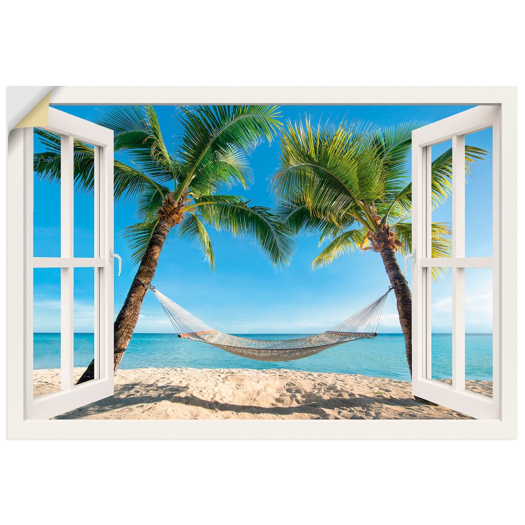 Artland Wandbild »Fensterblick Palmenstrand Karibik«, Amerika, (1 St.)