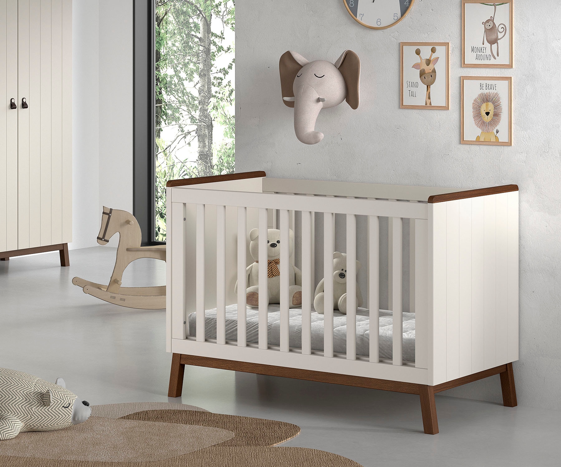 Vipack Babybett »Sezane 60x120 cm, in warmen Grau lackiert, Absatz nussbaumfarbig« stabil und standfest gebaut, mit 3-fach verstellbarem Lattenrost