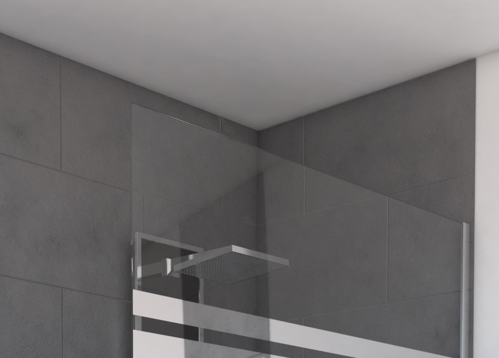 Marwell Walk-in-Dusche, mit verspiegelten Sichtschutzstreifen, verchromtes Wandprofil