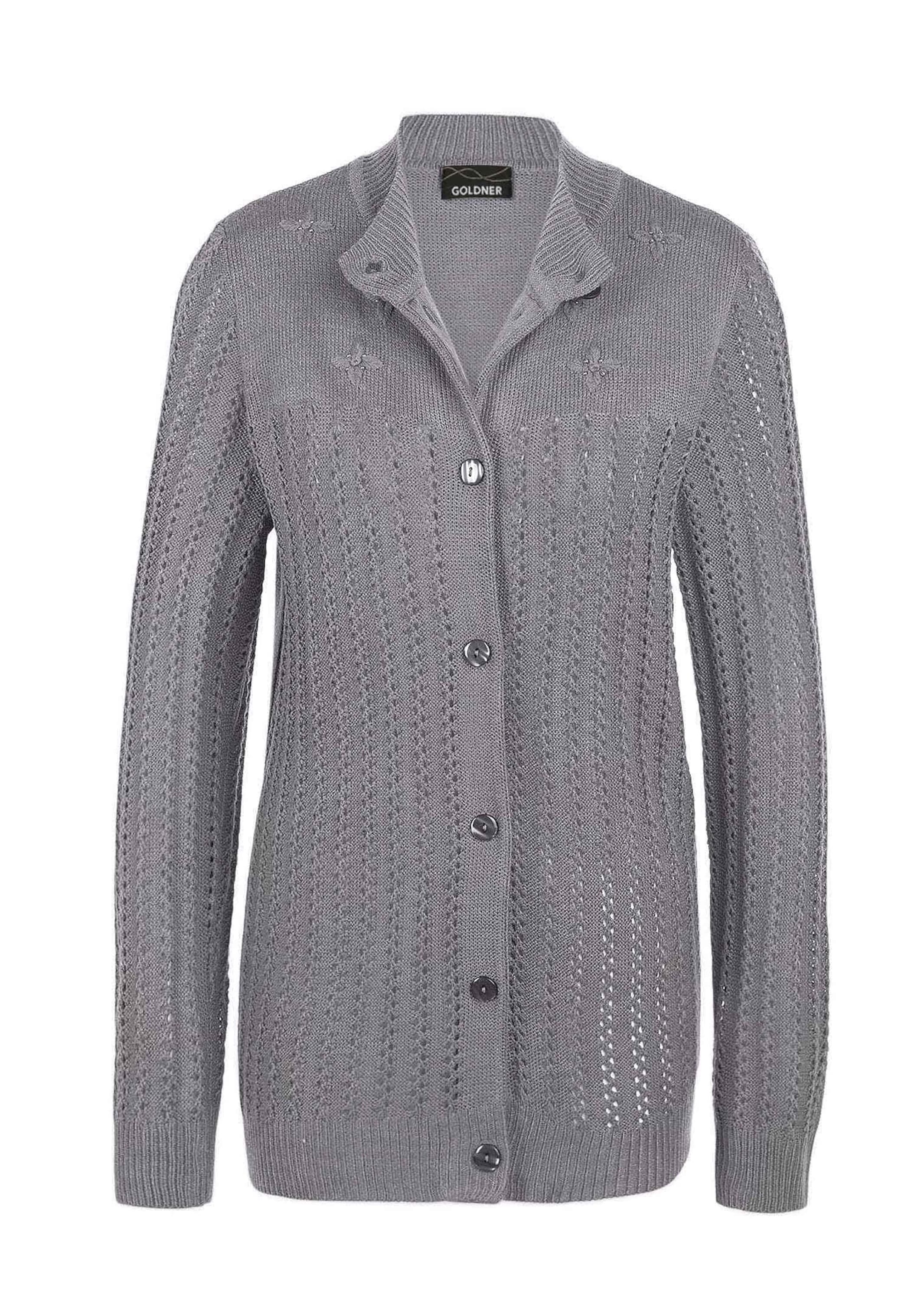 GOLDNER Strickjacke »Kurzgröße Ajourstrickjacke« Hübsche Strickblüten mit glänzenden Zierperlen
