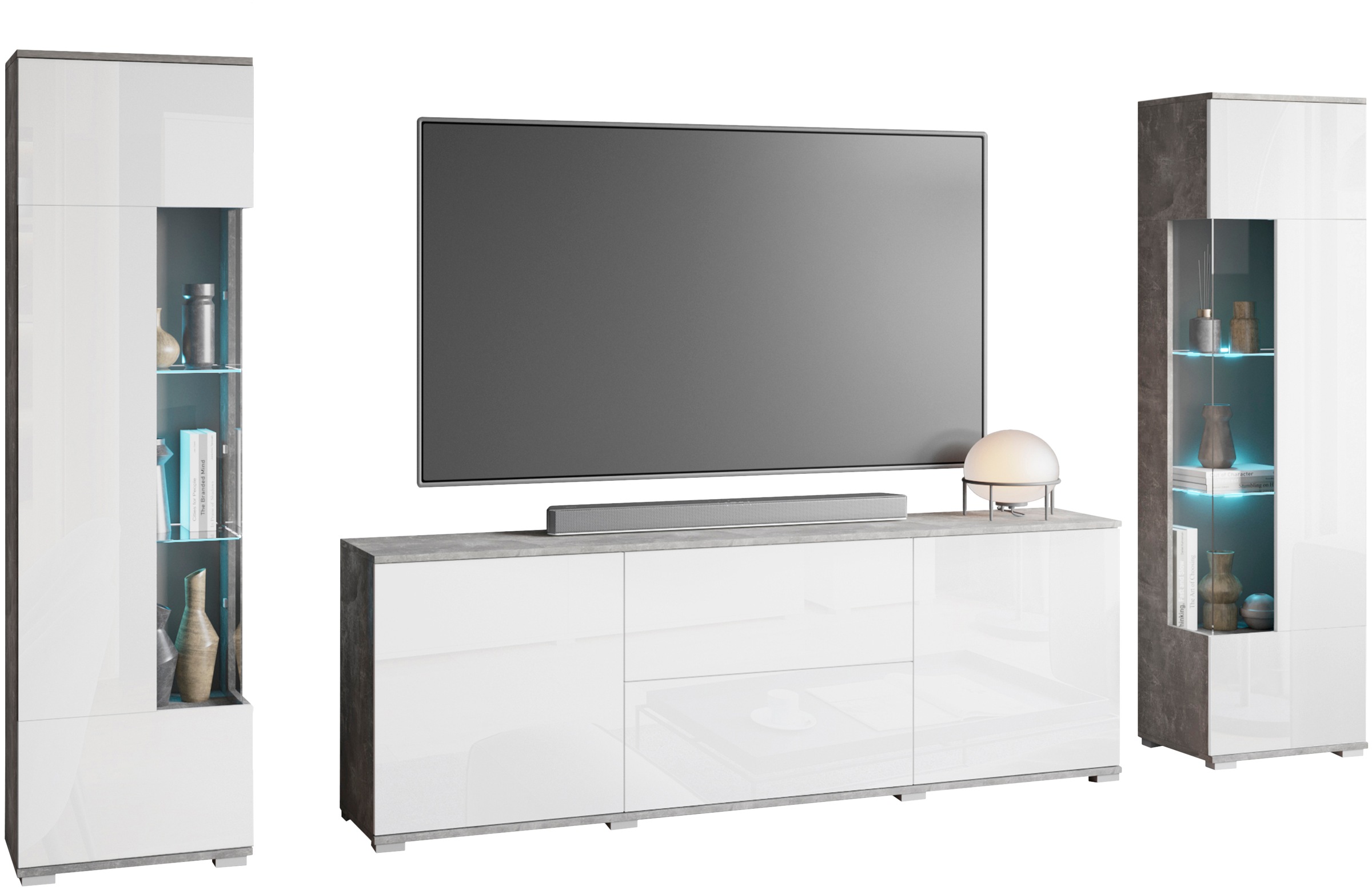 INOSIGN Wohnwand »KENIA«, (Komplett-Set, 3 St.), Vitrinen mit Eckverglasung, hängend und stehend montierbar