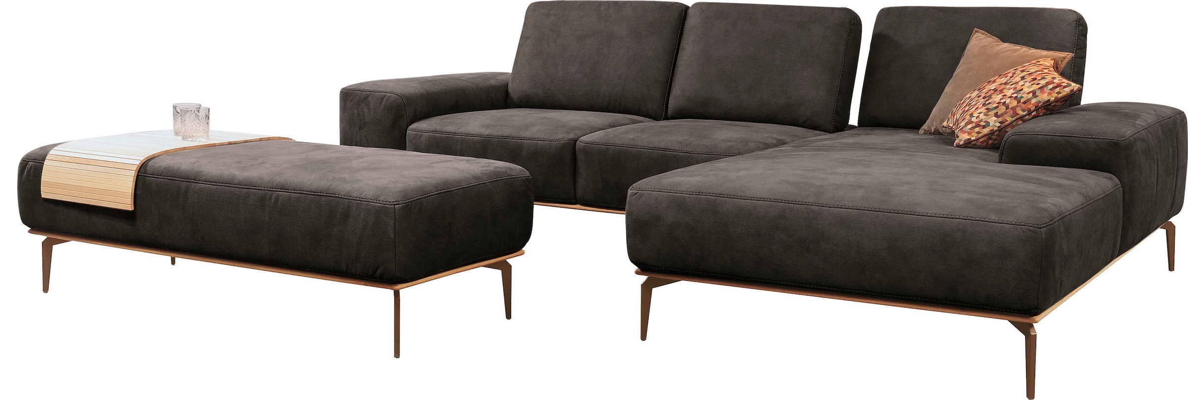 W.SCHILLIG Ecksofa »run, Designsofa mit tollem Sitzkomfort, bequem, L-Form« mit Holzsockel, Füße in Bronze pulverbeschichtet, Breite 279 cm