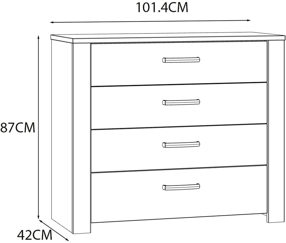FORTE Kommode »Bohol« B/H/T 101,4/87/42 cm, 4 Schubkästen