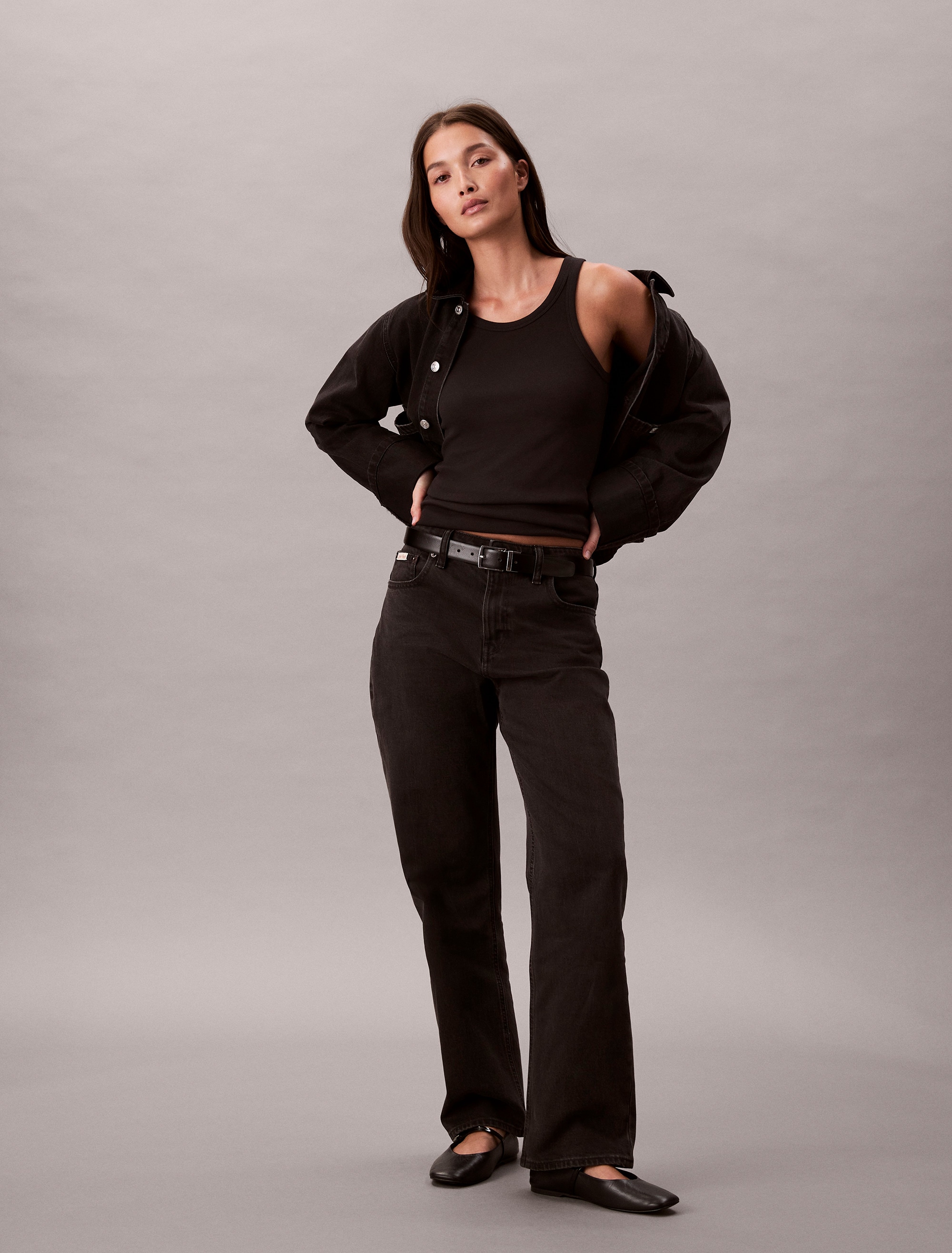 Calvin Klein Jeans, Damen, Straight-Jeans »HGH RS STRGHT CK ESS« Mit Gürtelschlaufen, CK ESSENTIAL BLACK, Länge 34, 32 - Länge 34, CK ESSENTIAL BLACK,