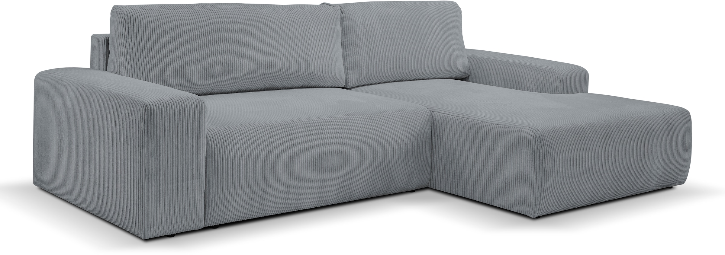 WERK2 Ecksofa »Rotterdam-L, kuschelweicher Cord oder Breitcord, L-Form, Breite 267 cm«, Design Ecksofa mit Schlaffunktion & Bettkasten, Cord, Grau