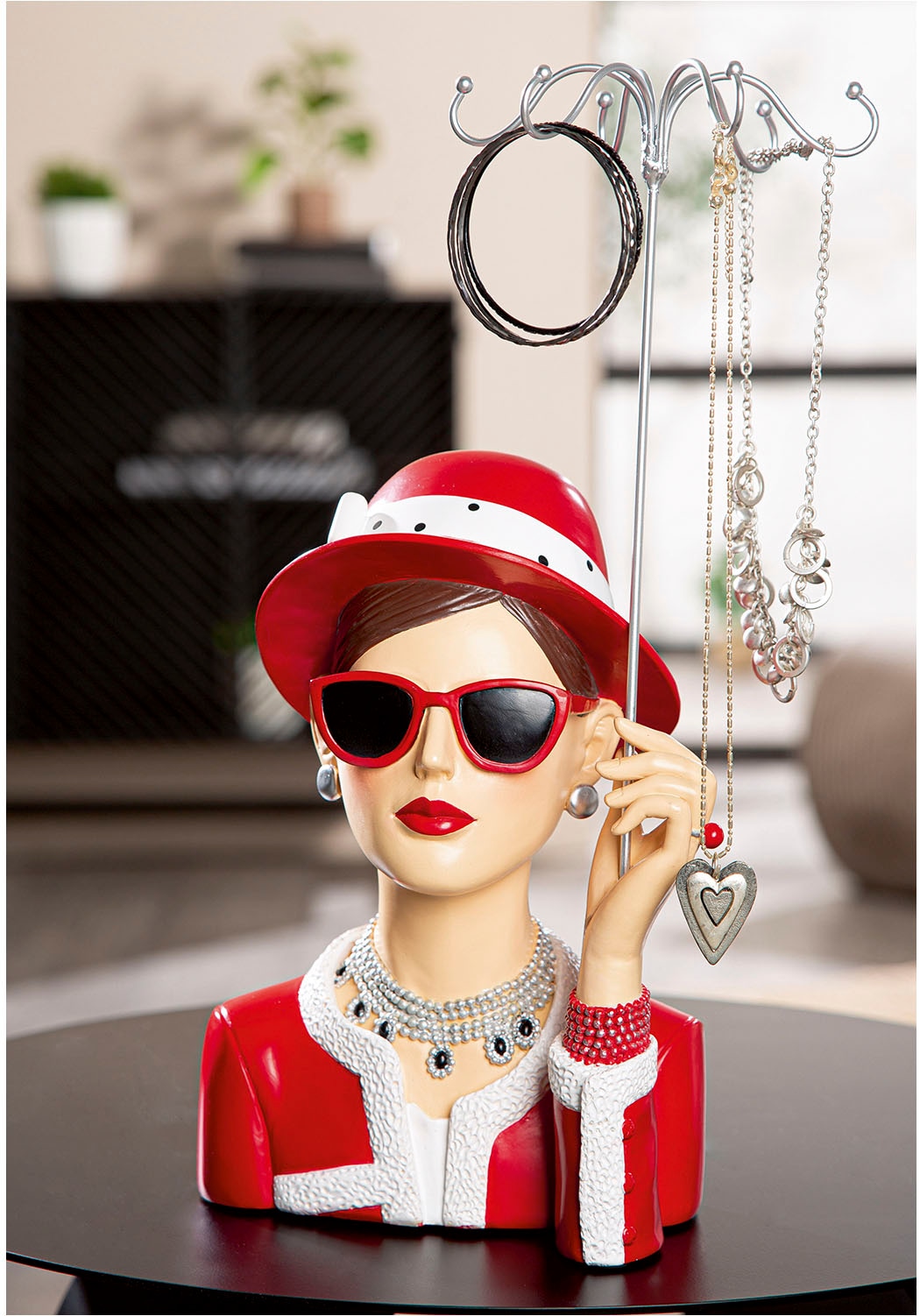 GILDE Schmuck Etagere »Figur; Schmuckständer Frau Chloe rot; silberfarben H. 39,5 cm« Mit integriertem Schmuckhalter, Skulptur