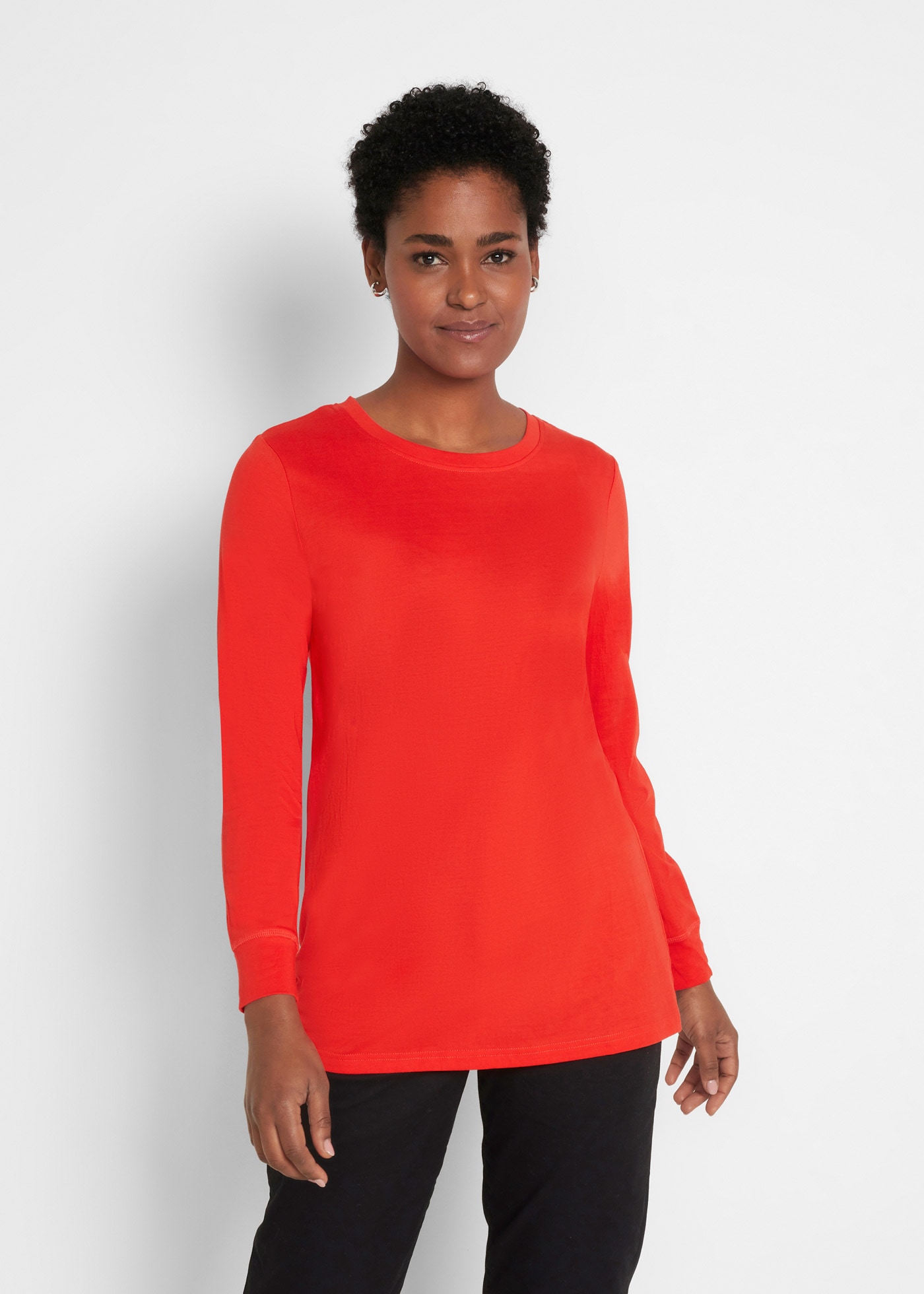 bonprix Longshirt Packung, 5 Langarm, aus reiner Baumwolle, mit abgesetzten Bündchen am Ärmel