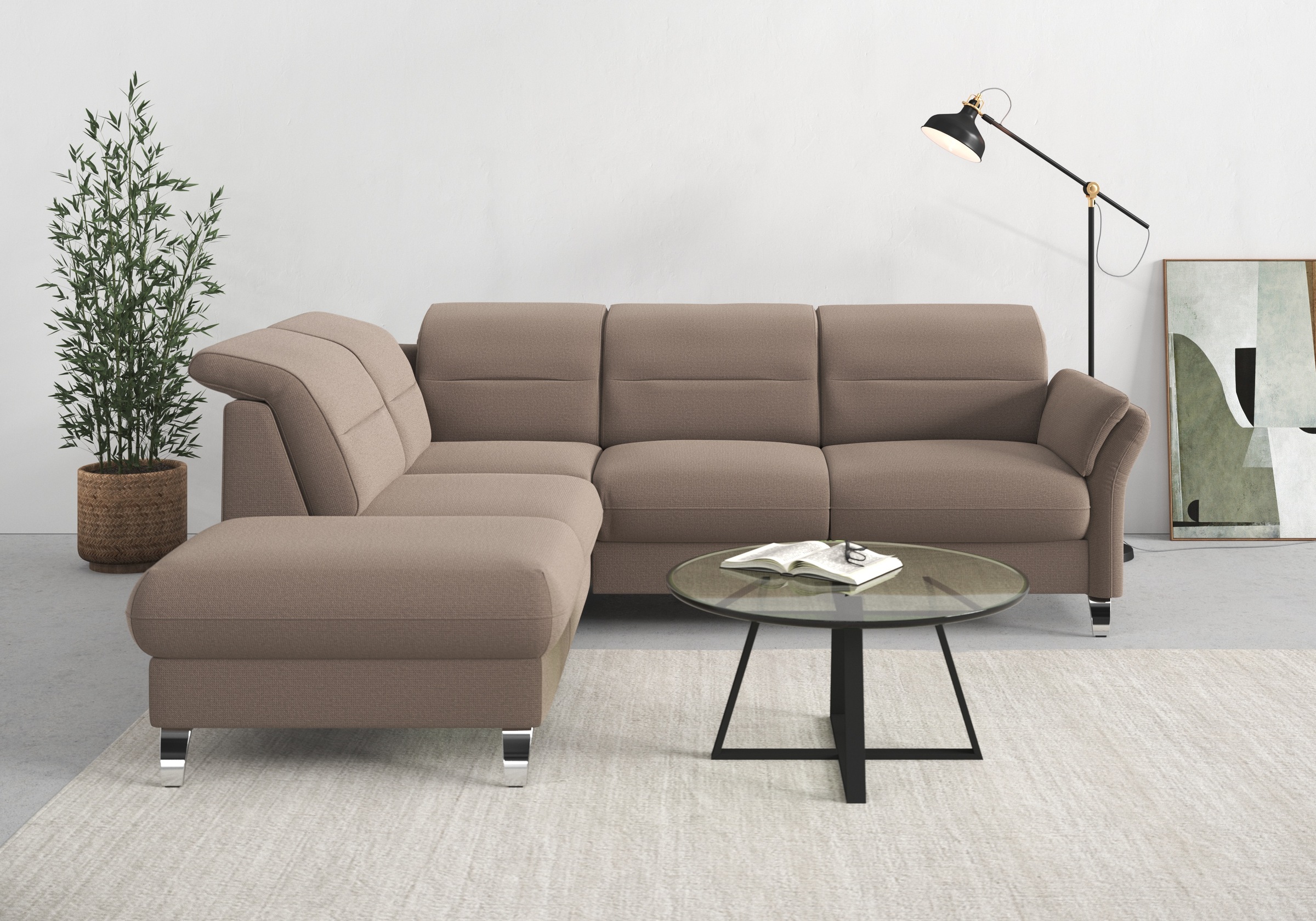sit&more Ecksofa »Grenoble L-Form mit Federkern«, wahlweise mit Bettfunktion, Bettkasten, Arm- und Kopfteilverstellung