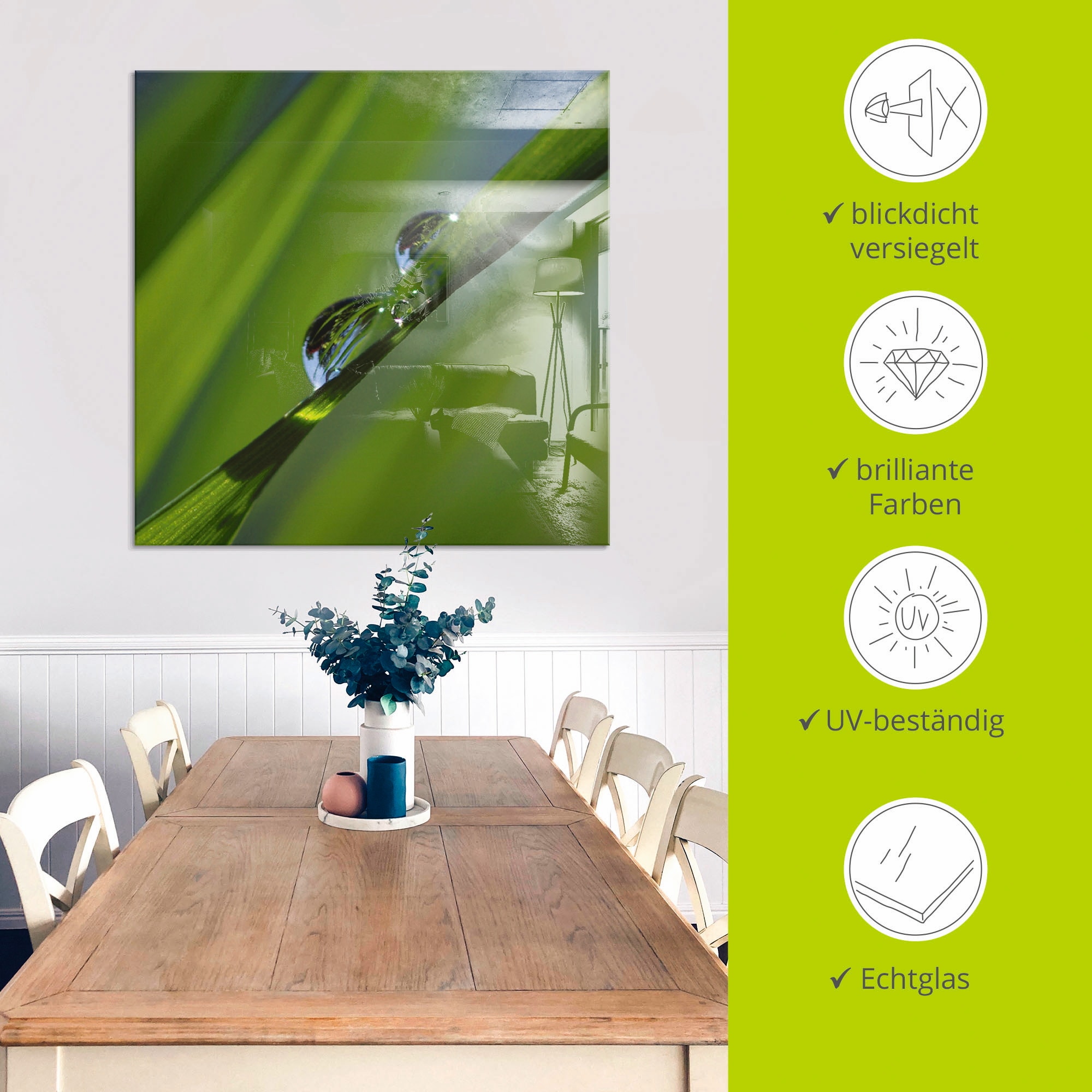 Artland Glasbild »Wassertropfen auf Grashalm« Gräser 1 Stk. tlg. in verschiedenen Größen