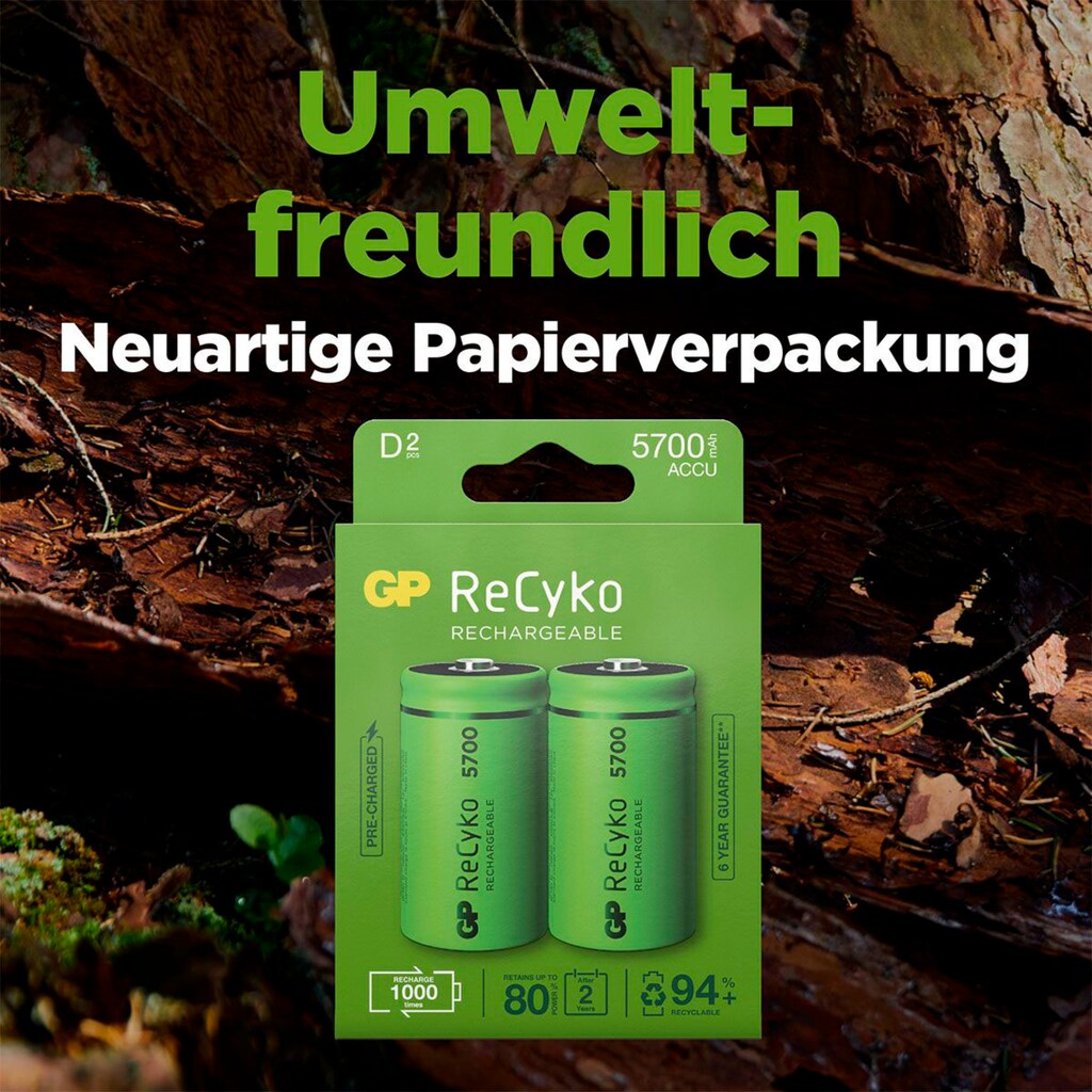 GP Batteries Akku »2er Pack D Mono Akku GP NiMH 5700 mAh ReCyko 1,2V«, D, 5700 mAh