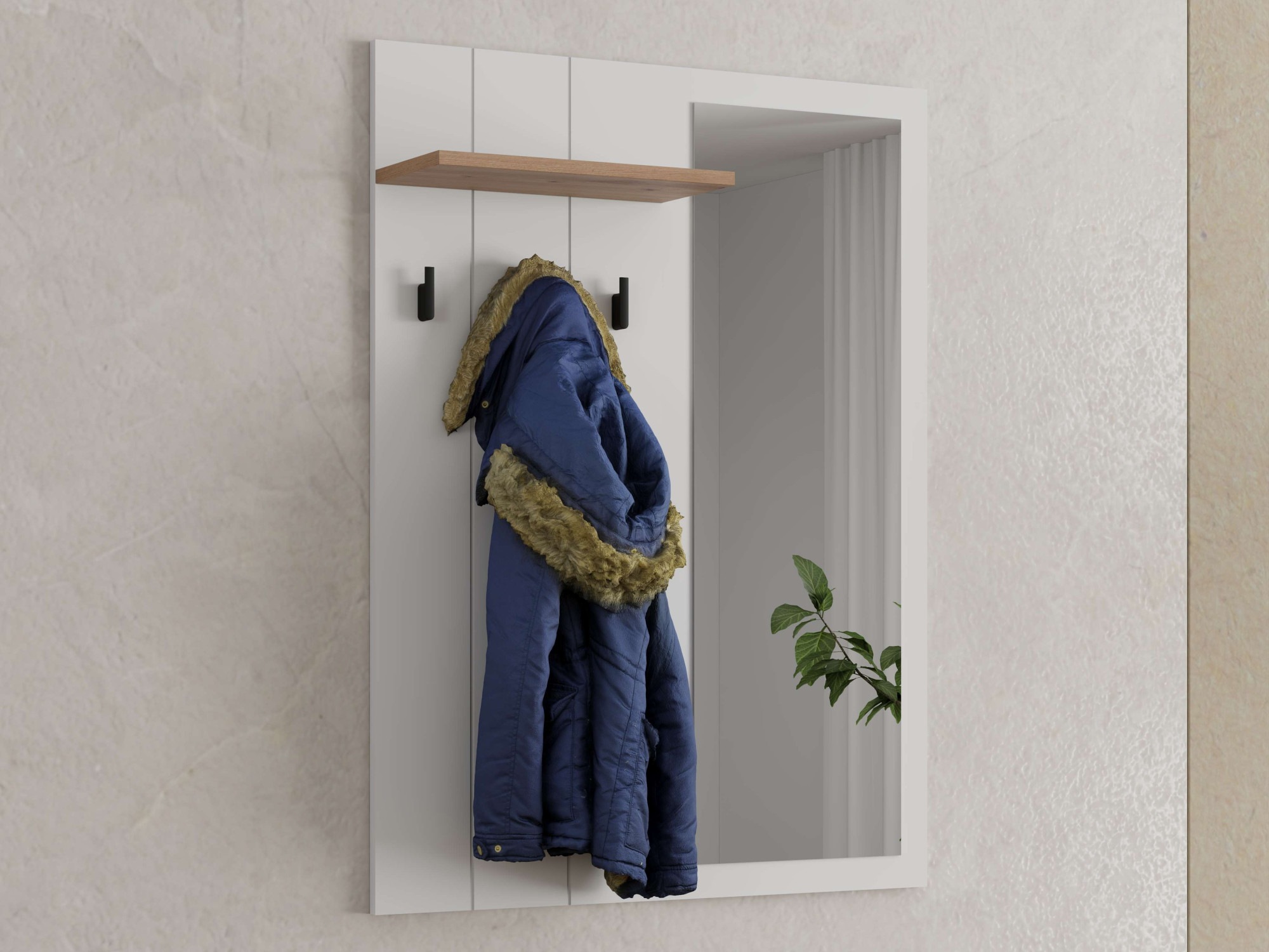 Home affaire Garderobenpaneel »Bedford, Wandregal Wandpaneel, Wandgarderobe praktisch & stillvoll« mit 3 Kleiderhaken, Spiegel und Ablage für Accessoires, Breite 76,5 cm