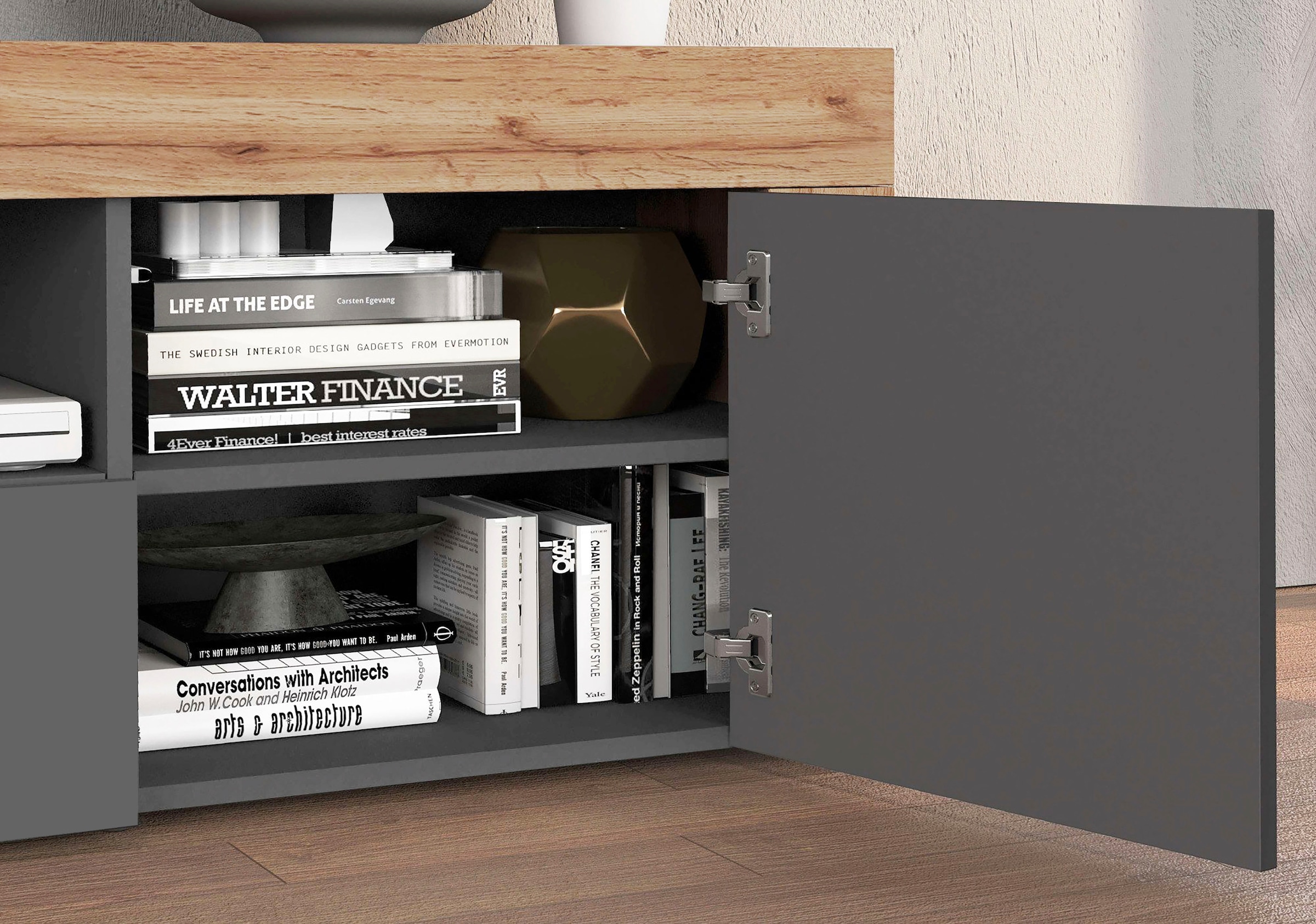 INOSIGN Lowboard »CHRONOS Breite 155 cm mit 2 Türen, 1 Schublade,1 offenes Fach« 1 Stk. tlg. TV-Board, Sideboard niedrig, Grifflos mit Push to Open 'Made in Italy'