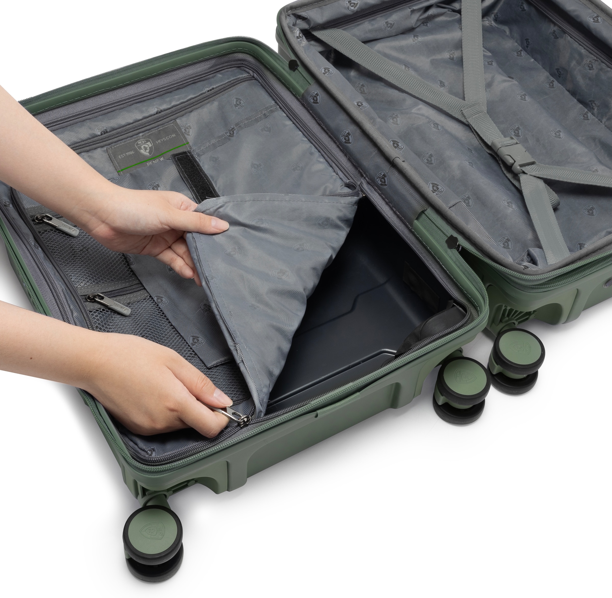 Heys Hartschalen-Trolley »ReNew, verschiedene Größen und Farben«, 4 Rollen, herausnehmbares Innenfutter Volumenerweiterung 5 Jahre Garantie