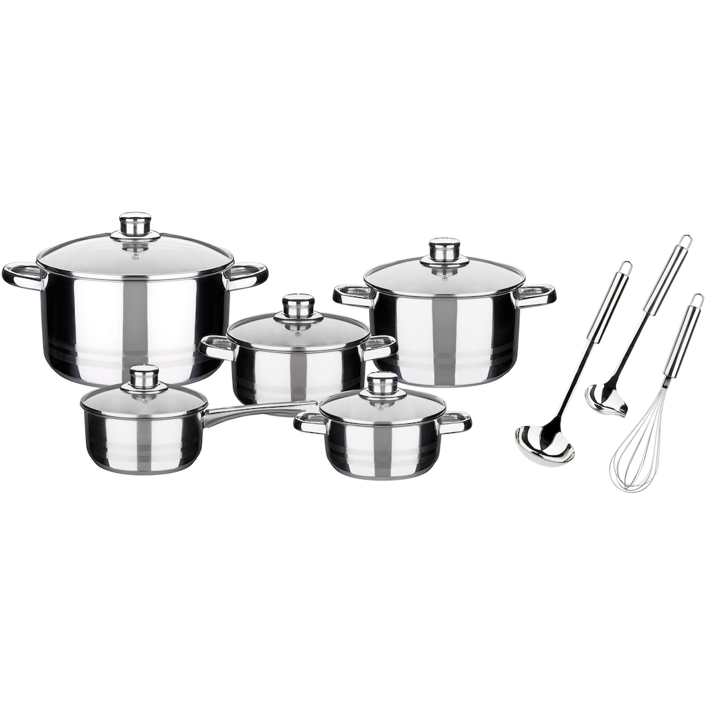 GSW Topf-Set »Helsinki«, Edelstahl 18/8, (Set, 13 tlg., 1 Bratentopf Ø 16/20 cm, 1 Fleischtopf Ø 20/24 cm, 1 Stieltopf Ø 16 cm)