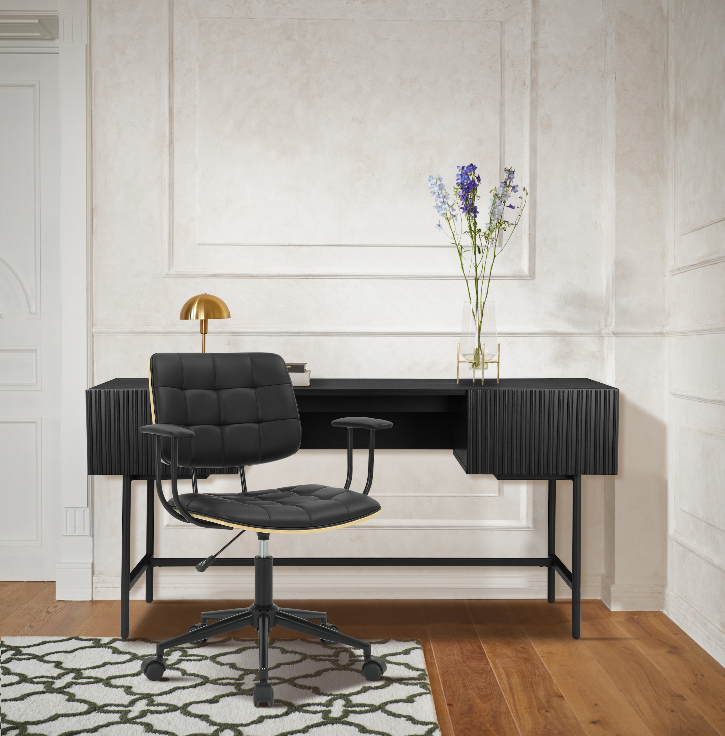 Guido Maria Kretschmer Home&Living Bürostuhl »Synne«, Kunstleder, mit Steppung, Furnierholz, geräuscharme Rollen, moderner Retrolook