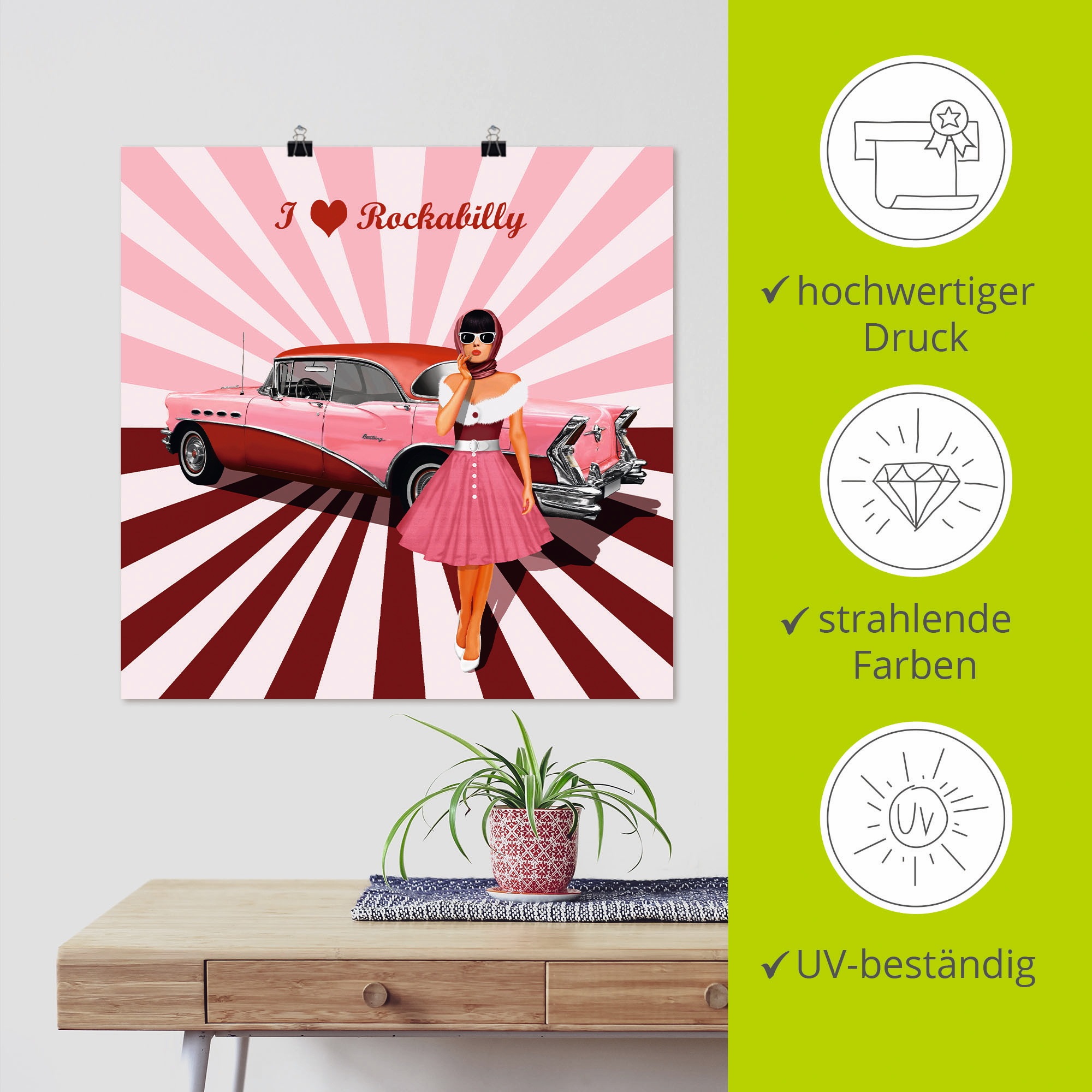 Artland Wandbild »Ich liebe Rockabilly«, Ausstellungsplakate, (1 St.), als Alubild, Outdoorbild, Leinwandbild, Poster, Wandaufkleber