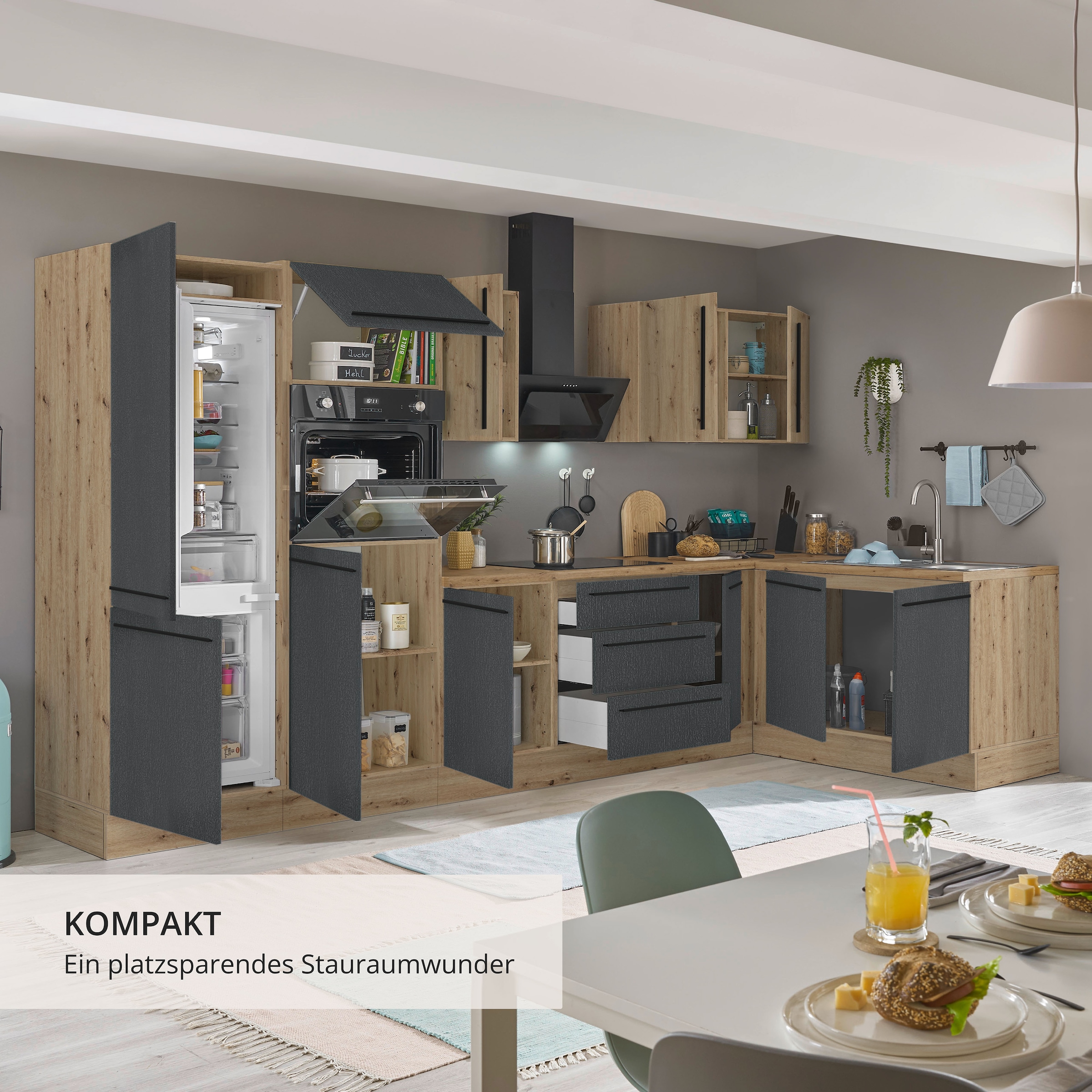 KOCHSTATION Winkelküche »Florida, Stellbreite 330x165 cm« wahlweise mit E-Geräten, mit Softclose für Türen und Schubkästen