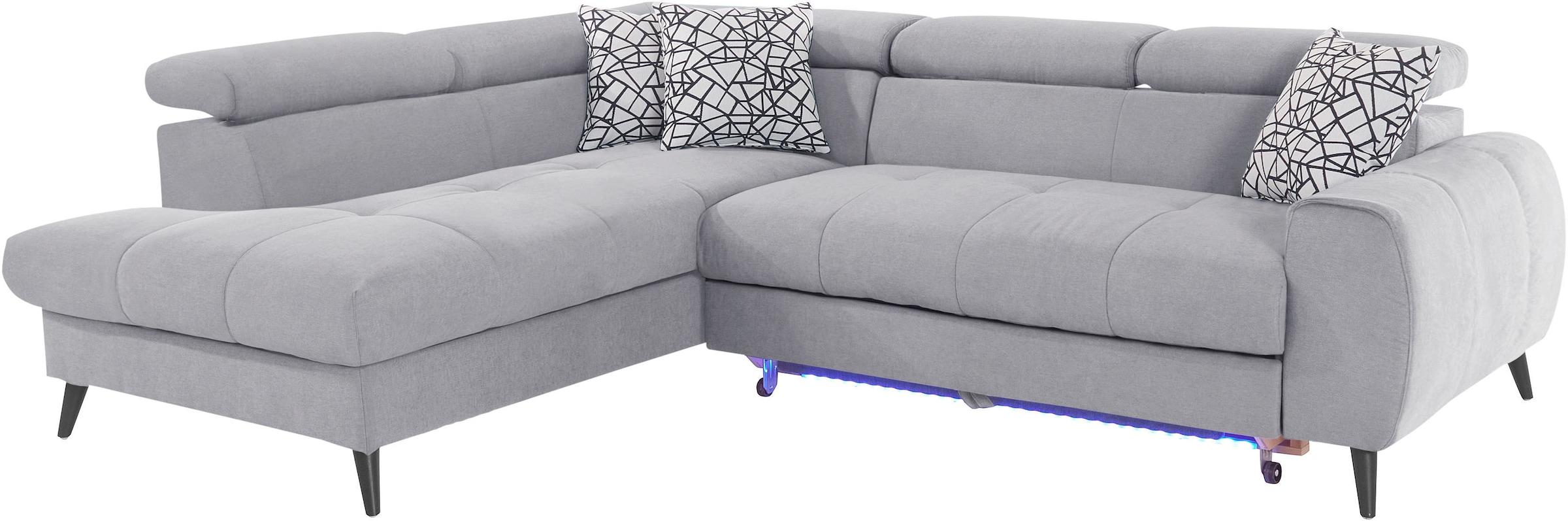 COTTA Ecksofa »Mia L-Form mit 3 Zierkissen«, wahlweise mit Bettfunktion, Bettkasten, Beleuchtung & Wireless-Charger