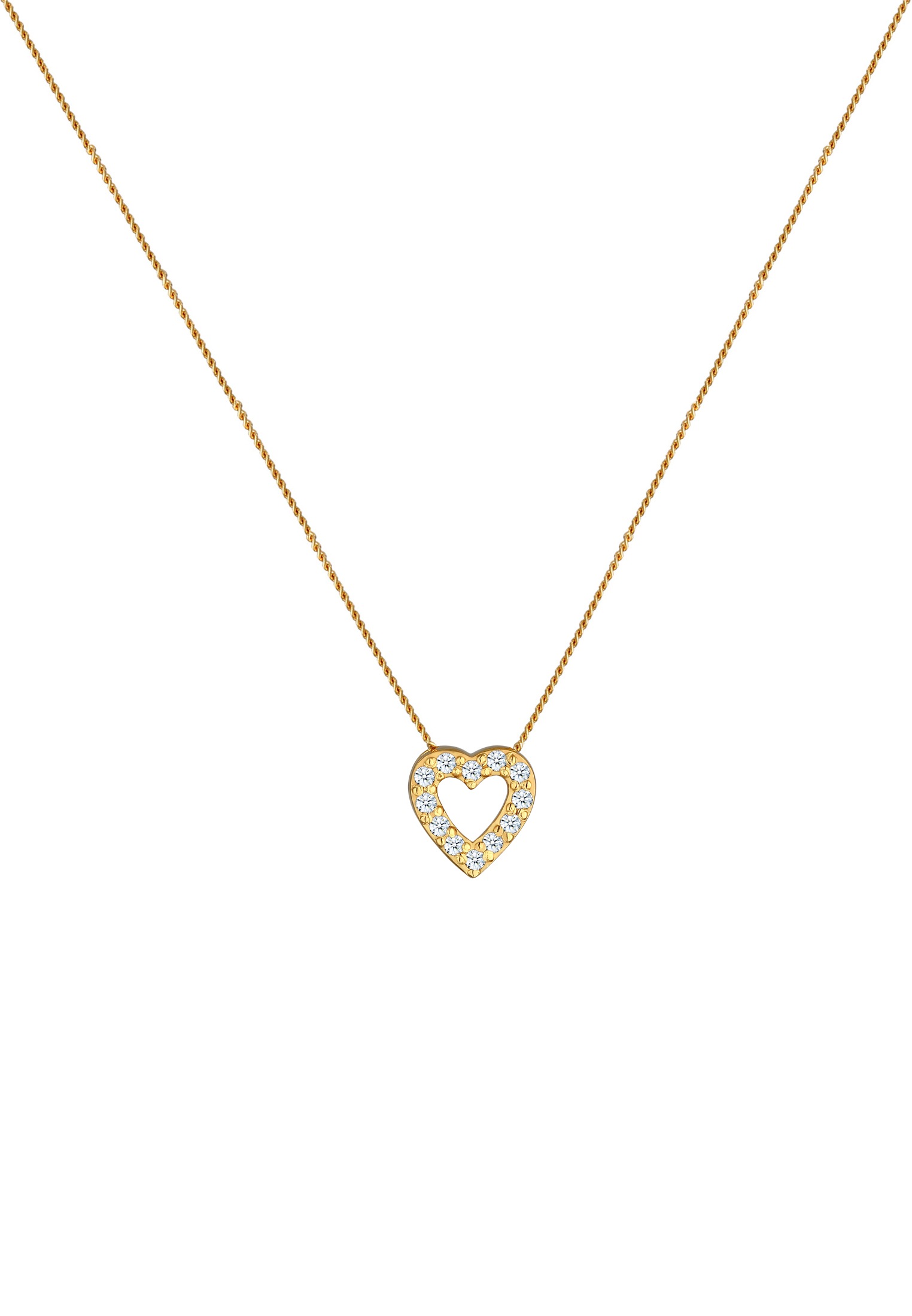 Elli DIAMONDS Silberkette »Halskette Herz Diamant Weiß Brillantschliff (0.18 ct) 585 Gelbgold«
