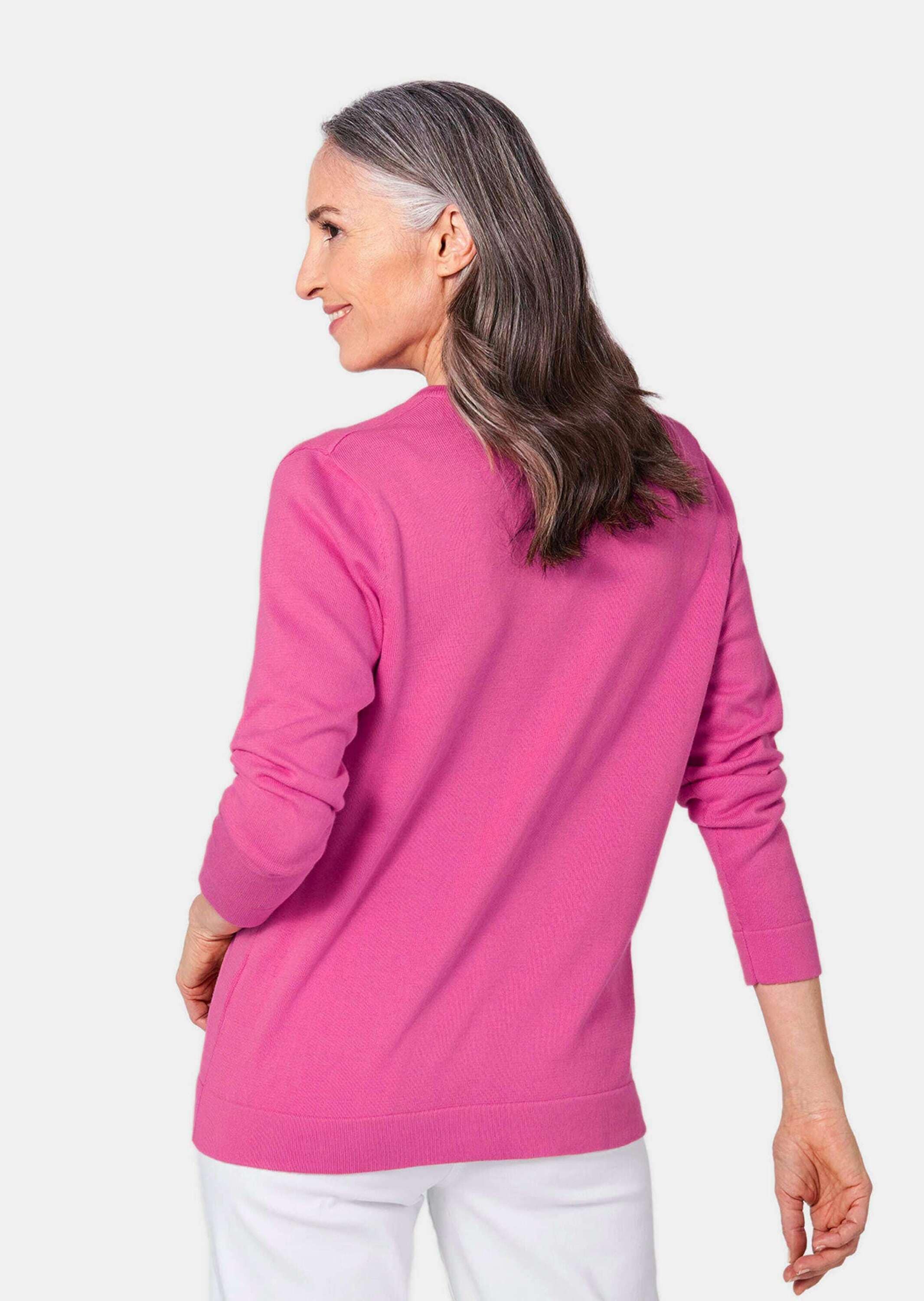 GOLDNER Strickpullover »Kurzgröße Figurnahes Twin-Set aus Pima-Baumwolle«