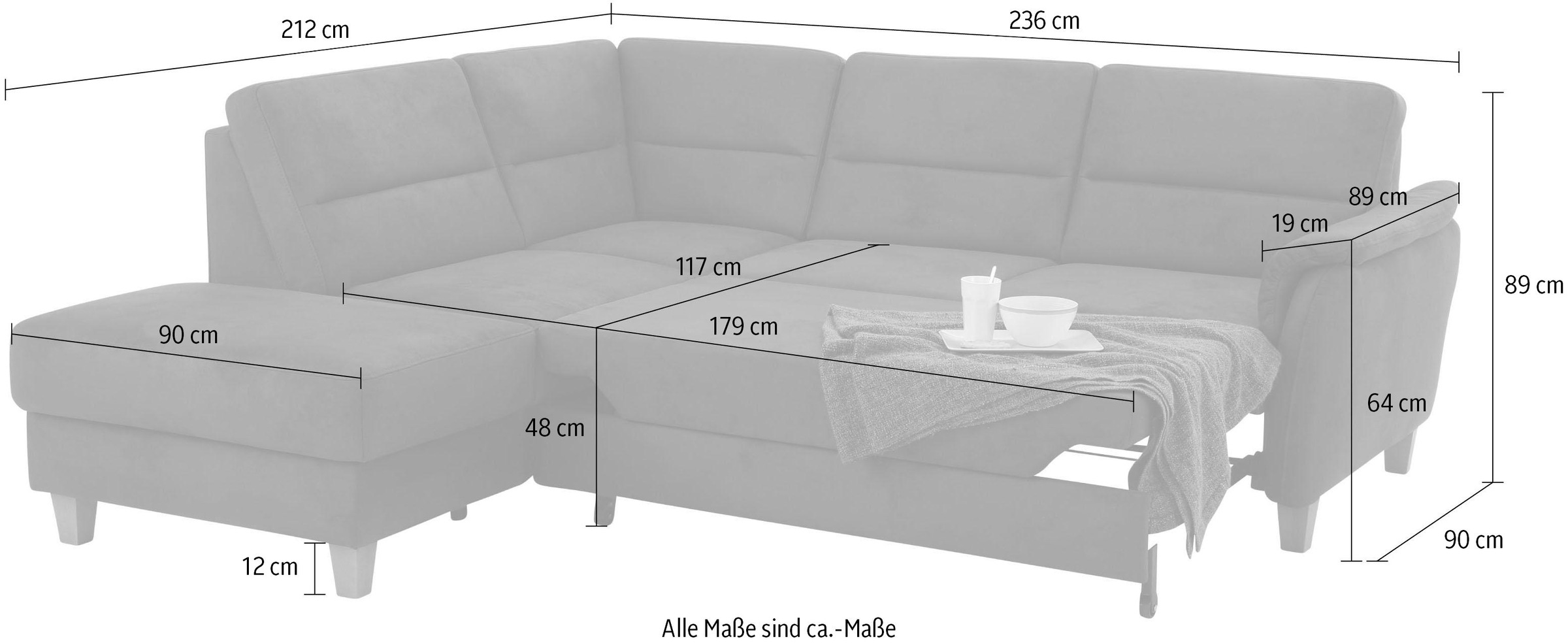 Home affaire Ecksofa »Palmera L-Form, B: 236 cm«, optional Bettfunktion & Bettkasten, Federkern