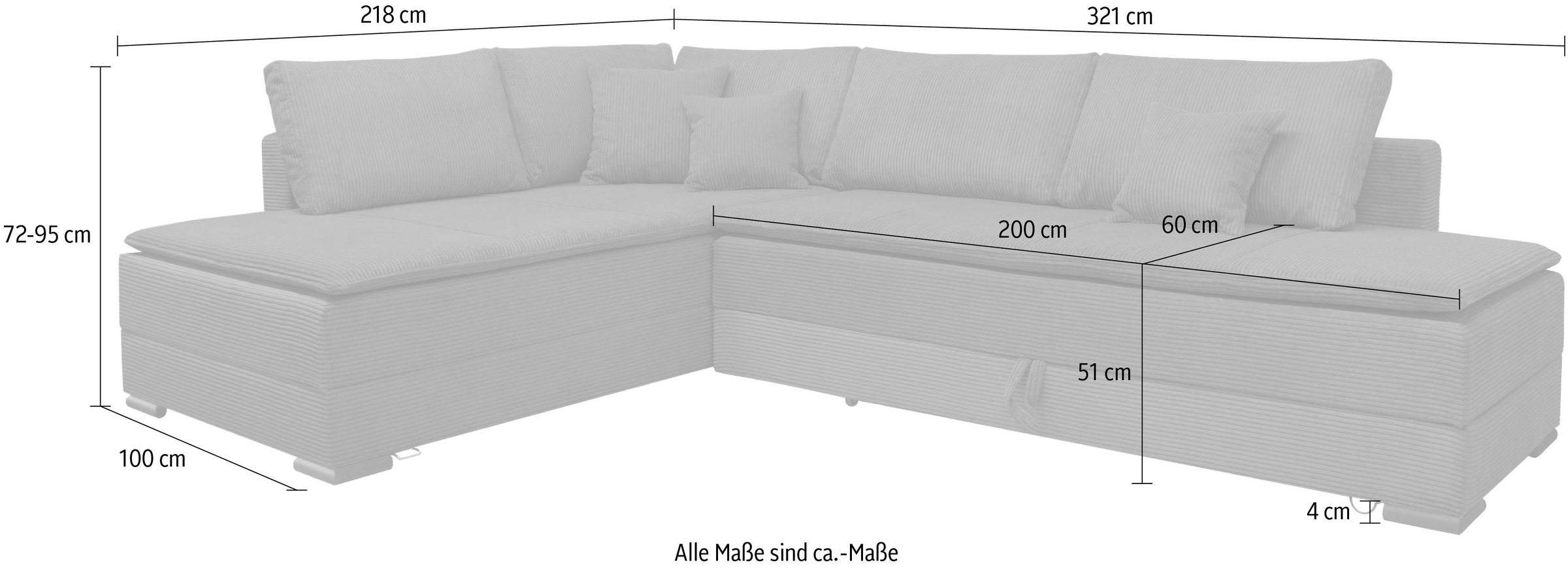 INOSIGN Ecksofa »Night & Day L-Form mit Dauer-Schlaffunktion, Cord-Bezug!« inklusive Bettfunktion und Bettkasten