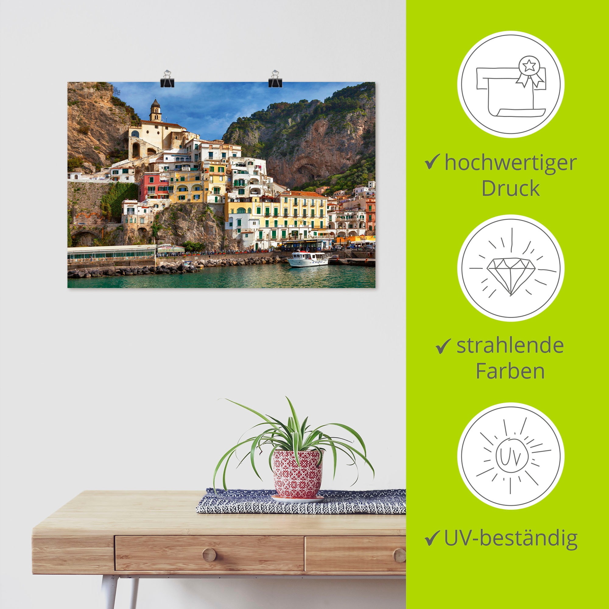 Artland Wandbild »Hafen von Amalfi an der Amalfiküste«, Italien, (1 St.), als Alubild, Outdoorbild, Leinwandbild, Poster in verschied. Größen