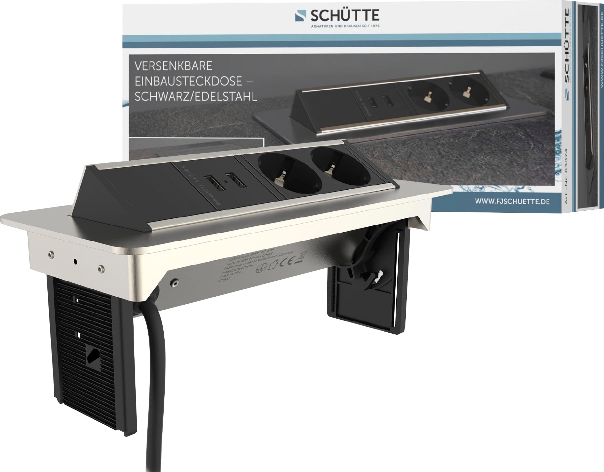 Schütte Einbau-Tischsteckdosenleiste »E2«, 2-fach, (Klappendeckel Schutzkontaktstecker... kaufen
