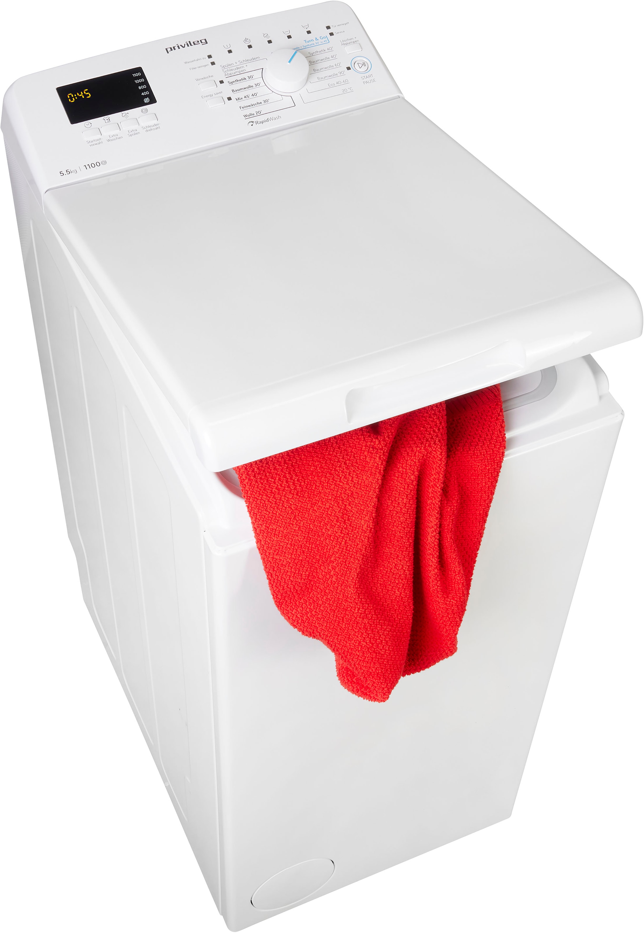 Privileg, Waschmaschine Toplader »PWT LC55 DE« 5, 5 kg 1100 U/min Turn&Go, Rapid Wash, Mix 45 min. bei voller Beladung, extra Spülen, weiß, Extra 