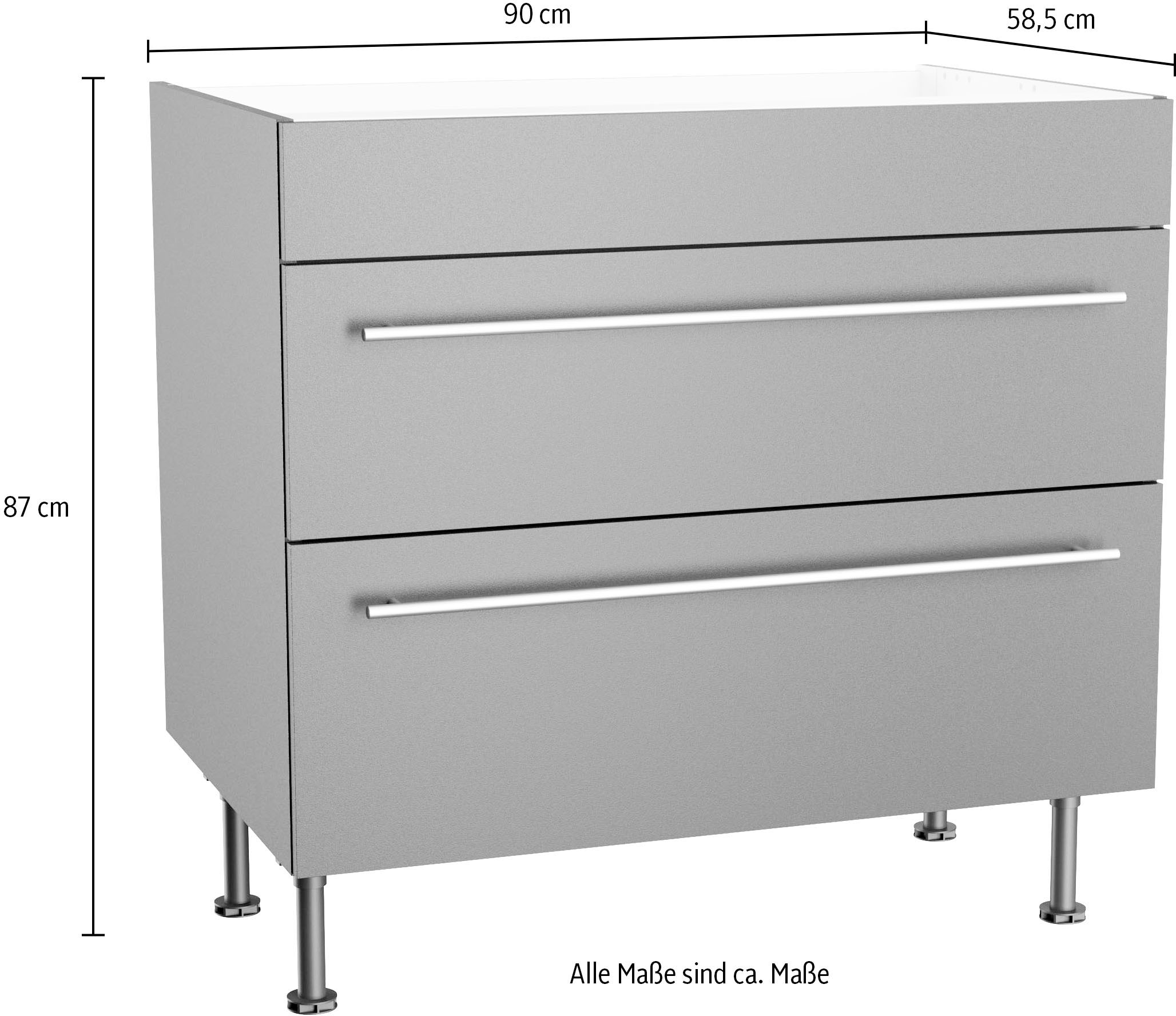 KOCHSTATION Kochfeldumbauschrank »KS-Bern2«, Breite 90 cm, Kochfeldumbauschrank, 2 Auszügen, 1 feste Blende