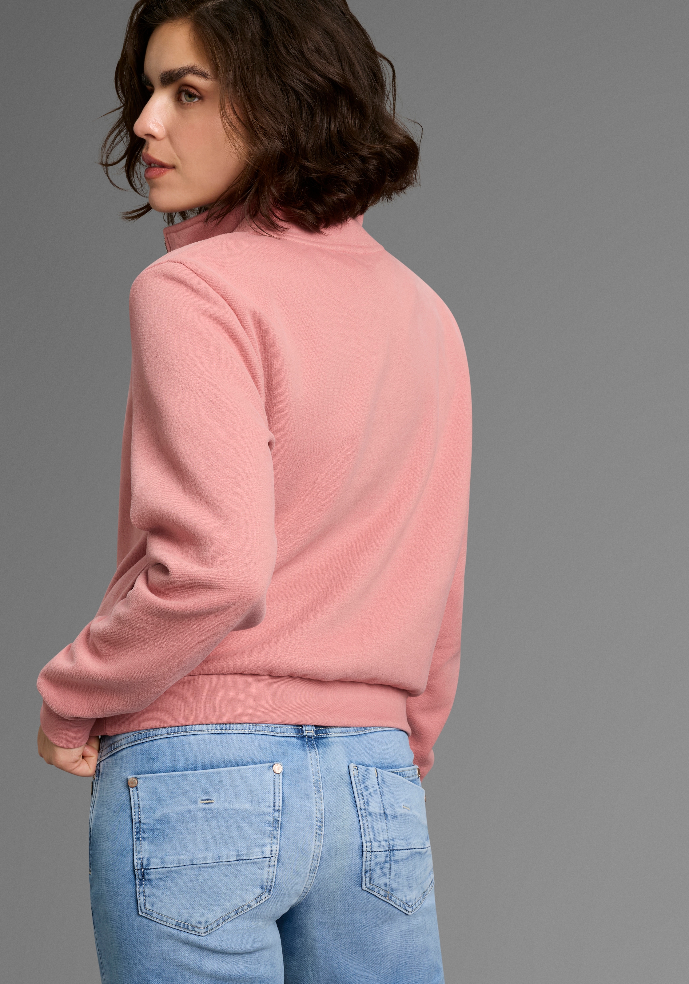 Laura Scott Sweater , Modisch verkürzt mit Troyer‑Kragen und Reißverschluss­
