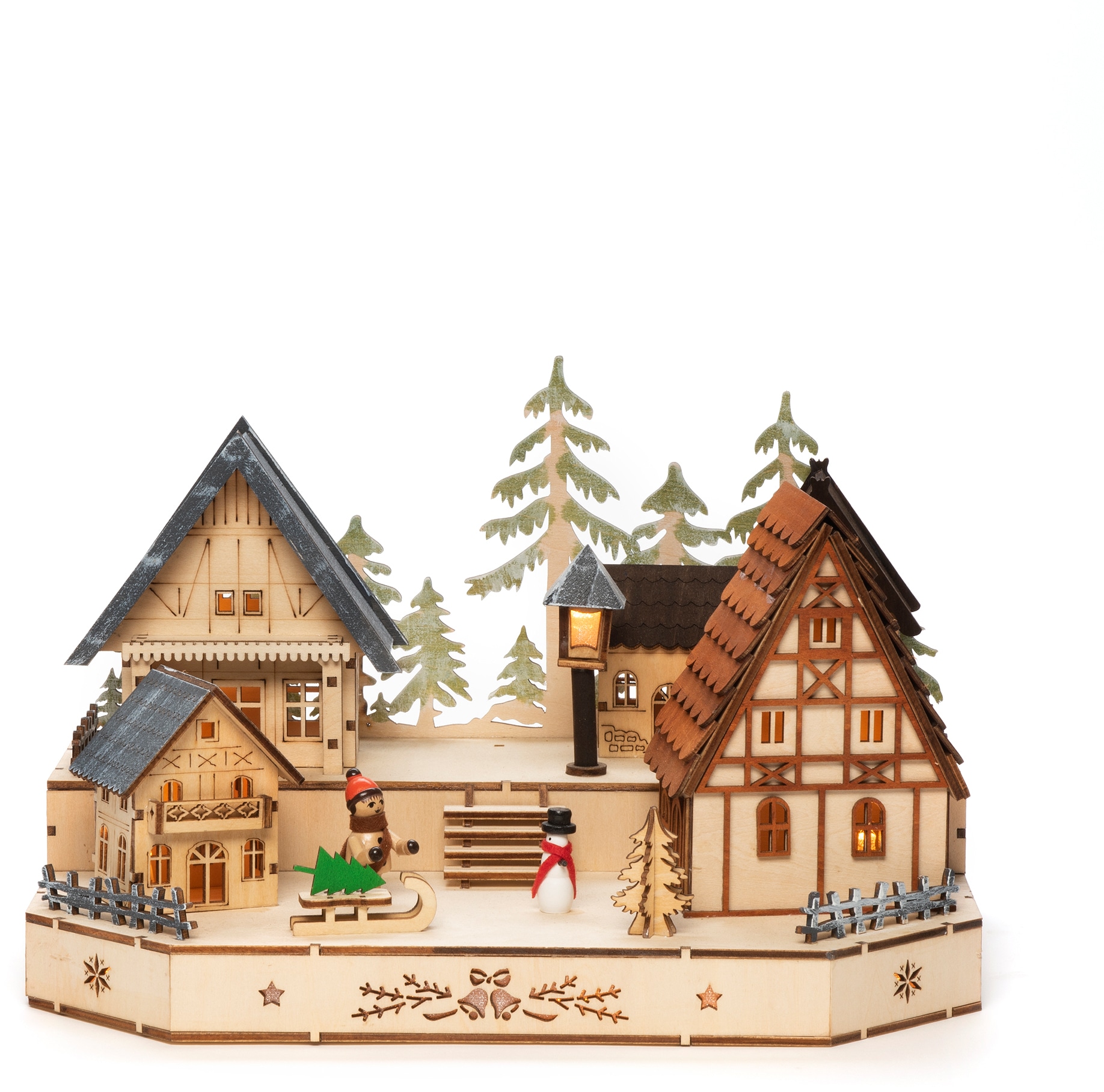 kaufen KONSTSMIDE online Kind Weihnachtsdorf Schlitten LED und »Weihnachtsdeko«, Holzsilhouette, mit Dorf Schneemann,