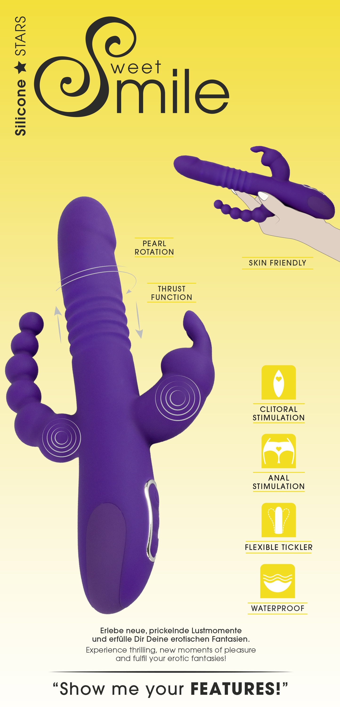 Sweet Smile Vibrator »Vib mit Stoßfunktion und Klitorisreizer Thrusting Pearl Triple«