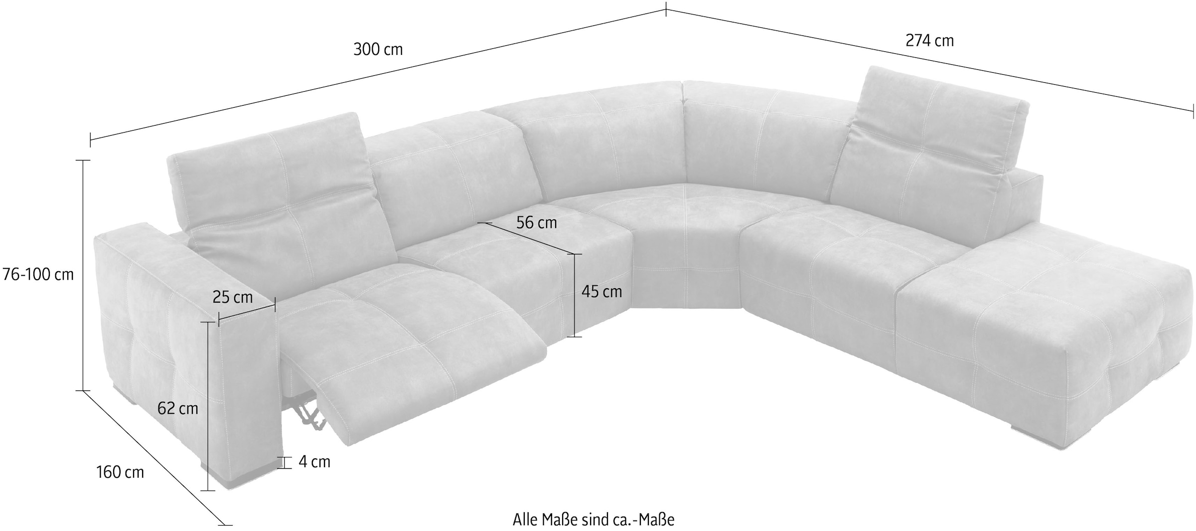 Egoitaliano Ecksofa »Sauvanne, Designsofa der Extraklasse, elegant und bequem«, wahlweise mit elektrischer Relaxfunktion, Kopfteilverstellung