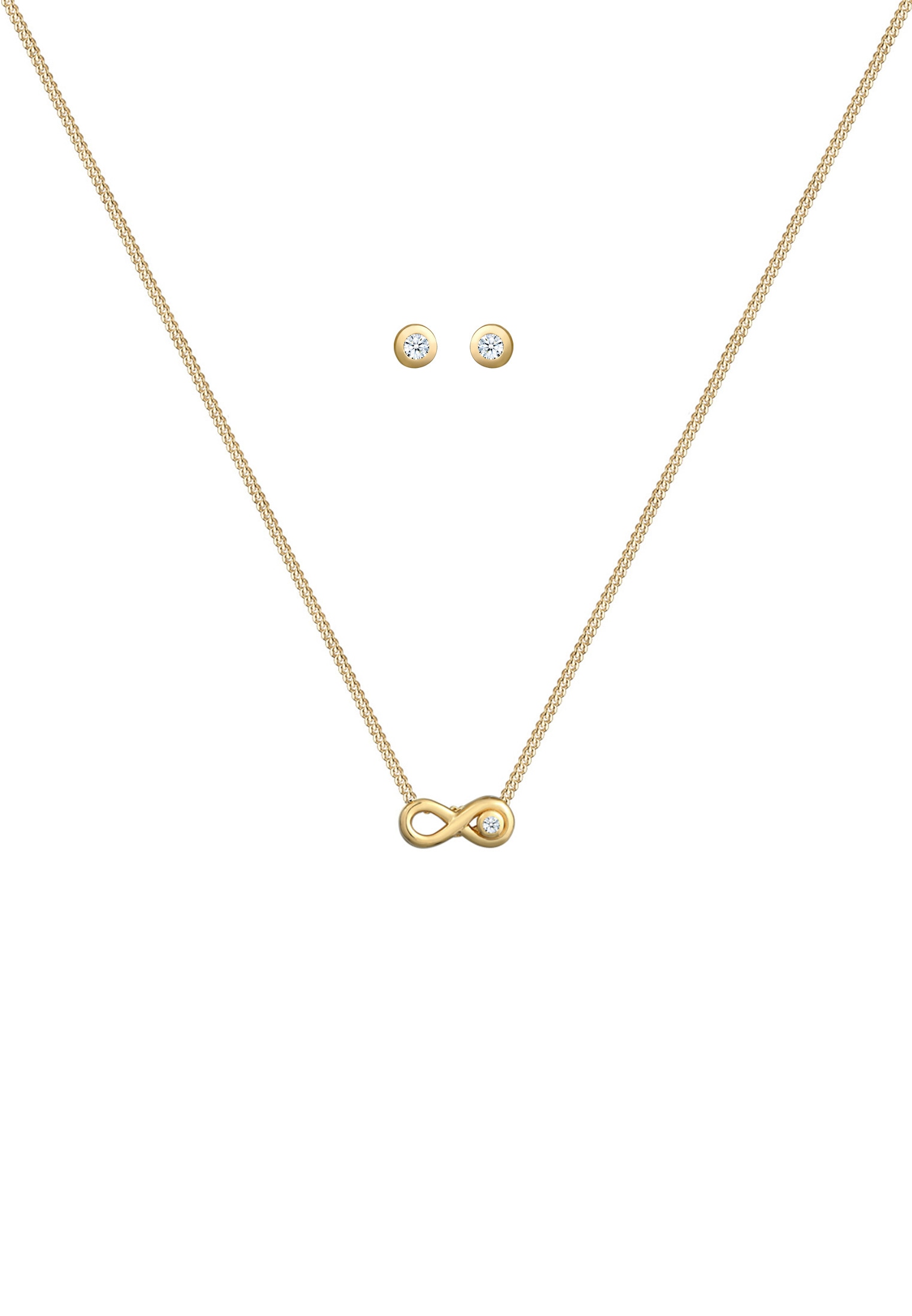 Elli DIAMONDS Ohrring und Ketten Set »Schmuckset Infinity Diamant Weiß Brillantschliff (0.075 ct) 585 Gelbgold«