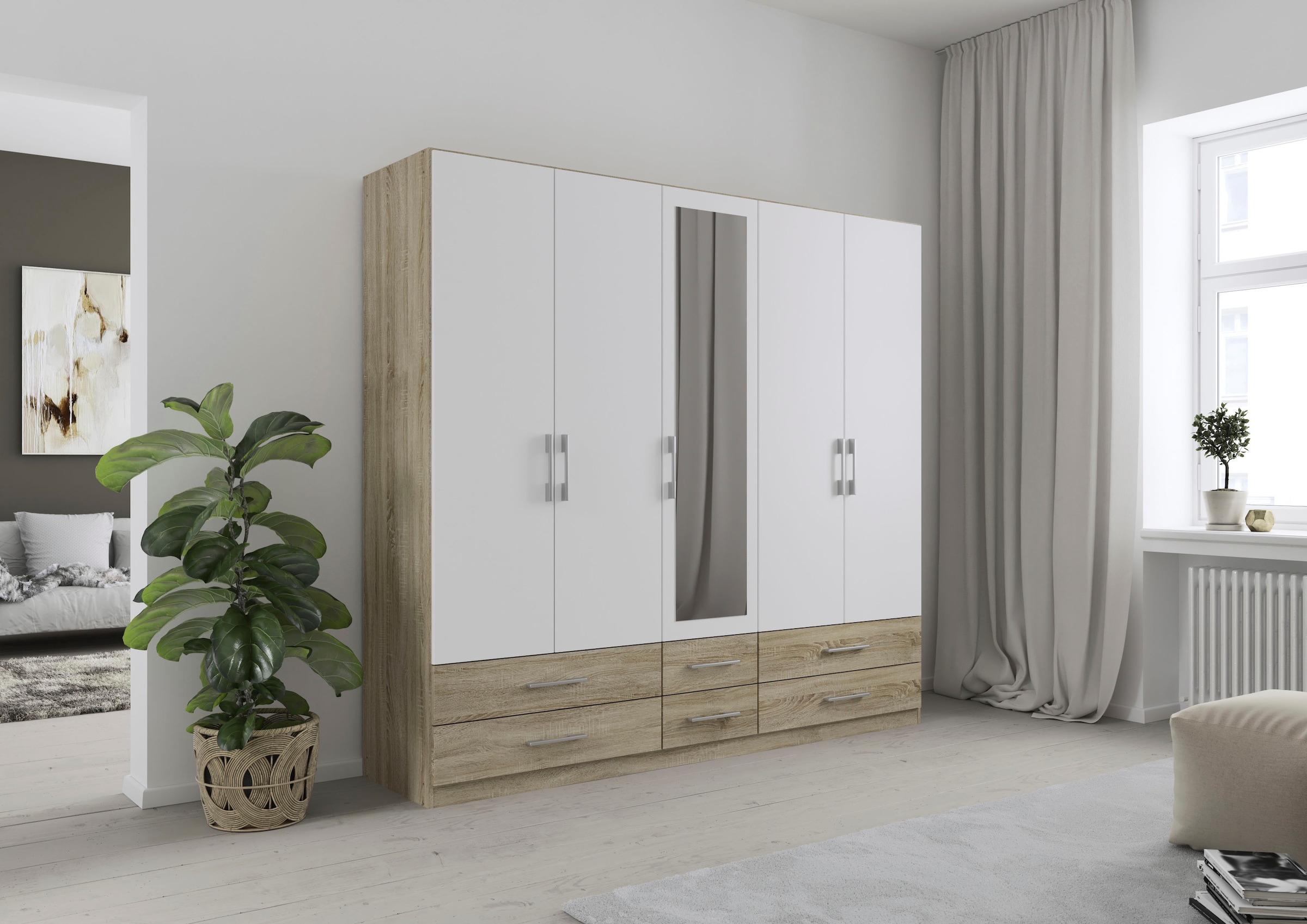 rauch Kleiderschrank »Schrank Garderobe Wäscheschrank HERSBRUCK in 2 Breiten« Breiten: 226 oder 271 cm, Höhe 210 cm,  mit 6 großzügigen Schubladen sowie Spiegeltüren MADE IN GERMANY